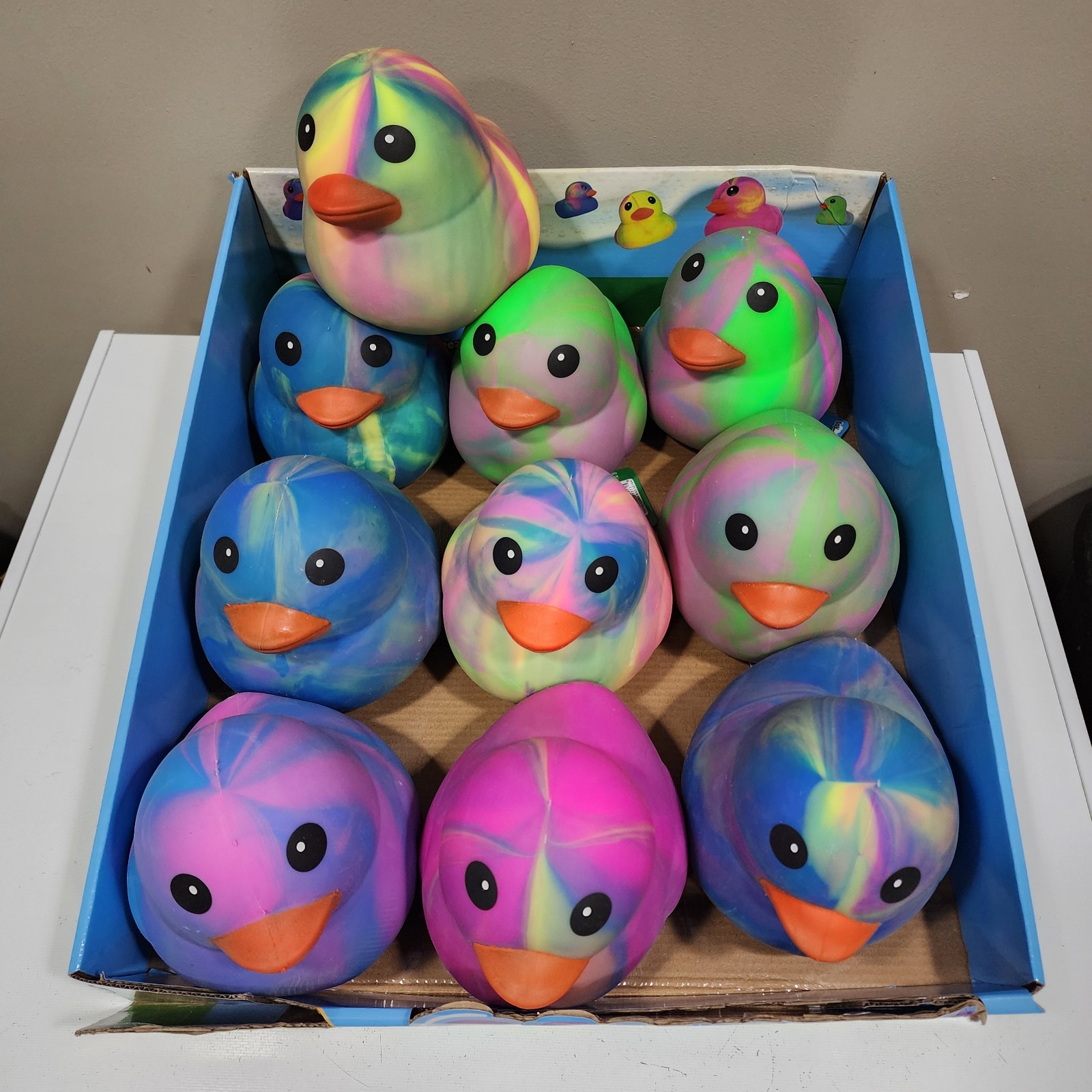 1x Sunny Days Jumbo Squeezy Duck Tie-Dye Squishy Stress Relief Toy Colors Vary