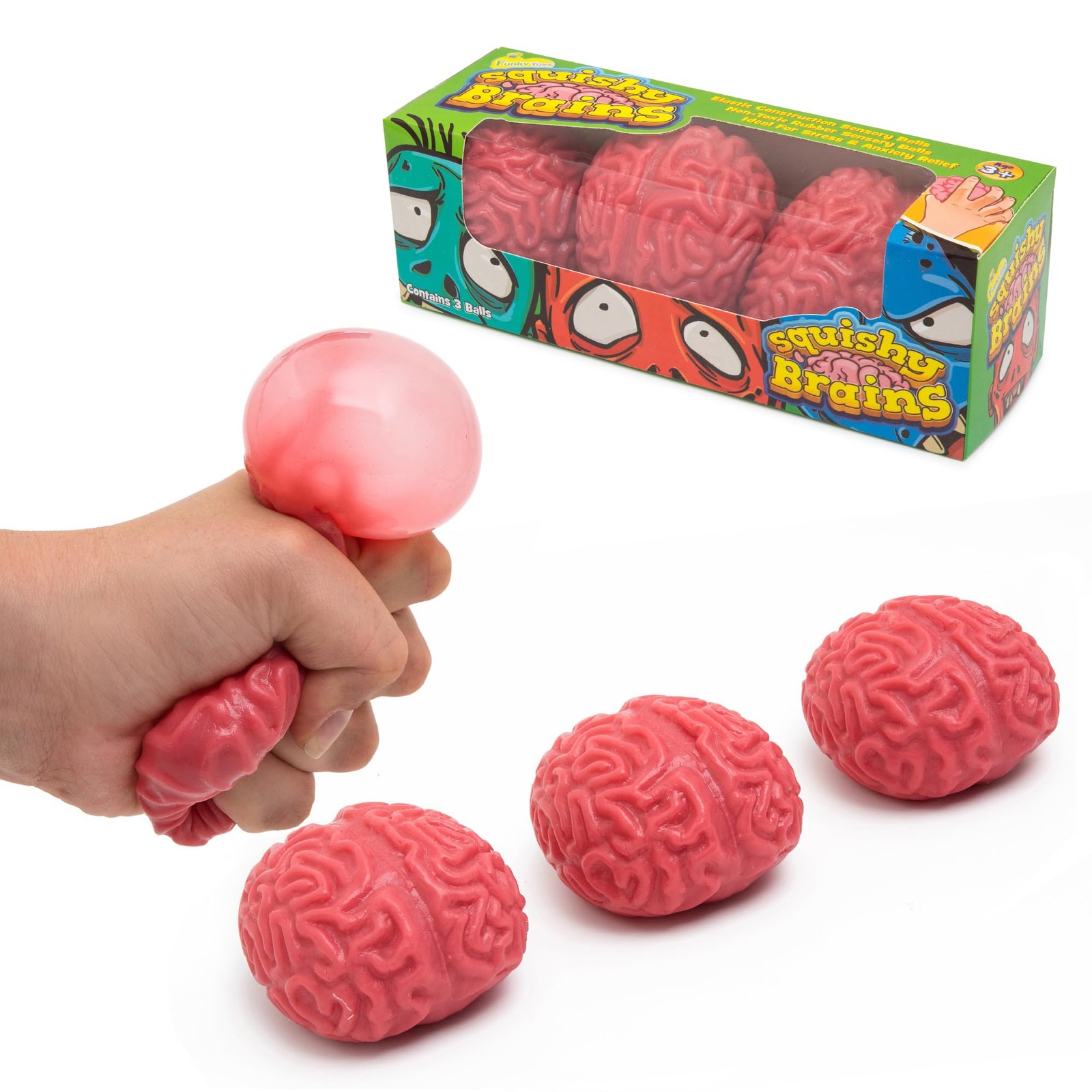 IPIDIPI TOYS Squishy Brain Fidget Splat Balls – Pack of 3 – Fun Small, Pink
