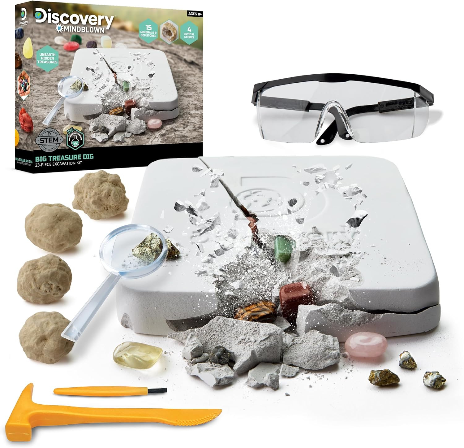 ™ Big Treasure Dig STEM Kit – 23-Piece Excavation Set for Kids| Dig for 15 Gemst