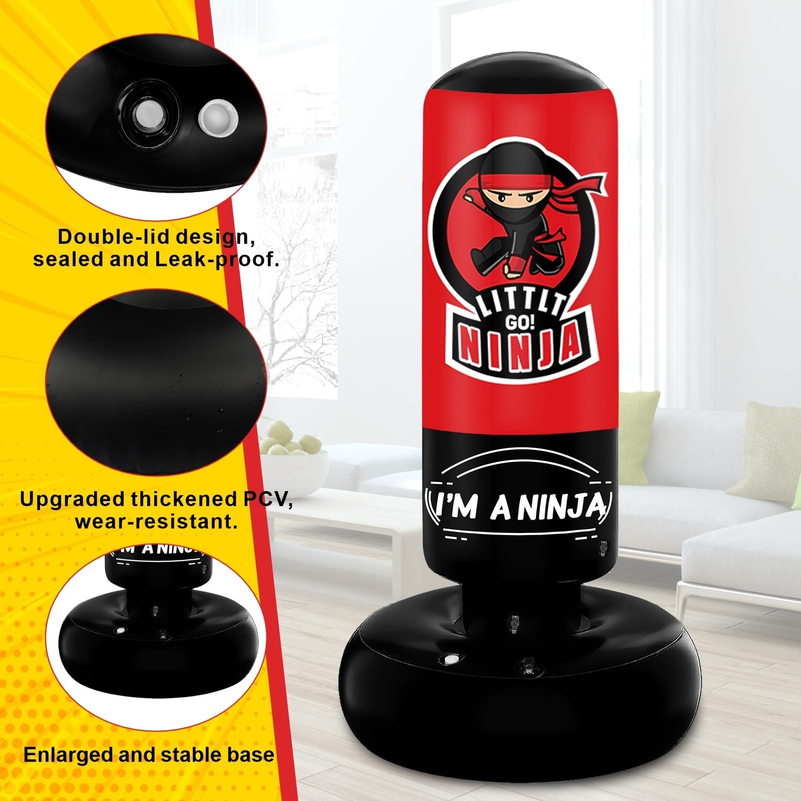 Kids Punching Bag, 67″ Stable Inflatable Boxing Bag for Age 5-12, Ninja Karat…