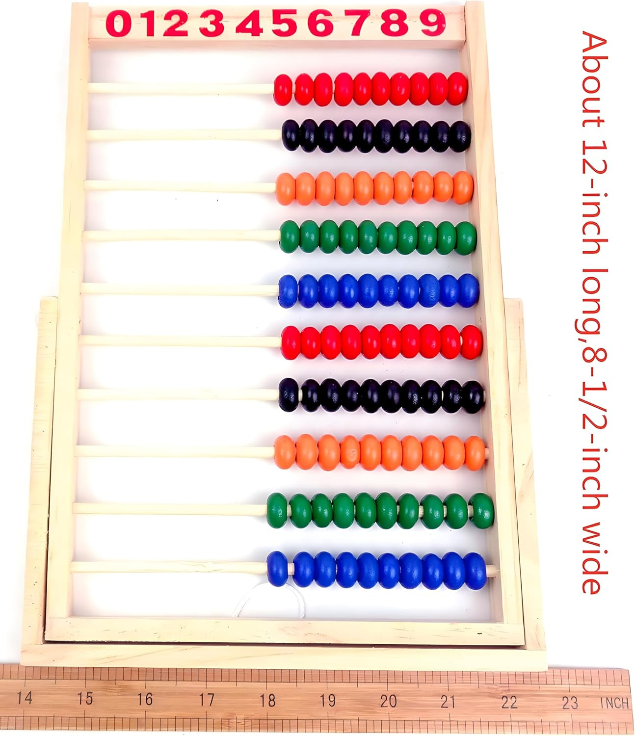 Wooden Counting Number Frame, 10 Rows Abacus for Kids Learning Math (11-1/2-Inch