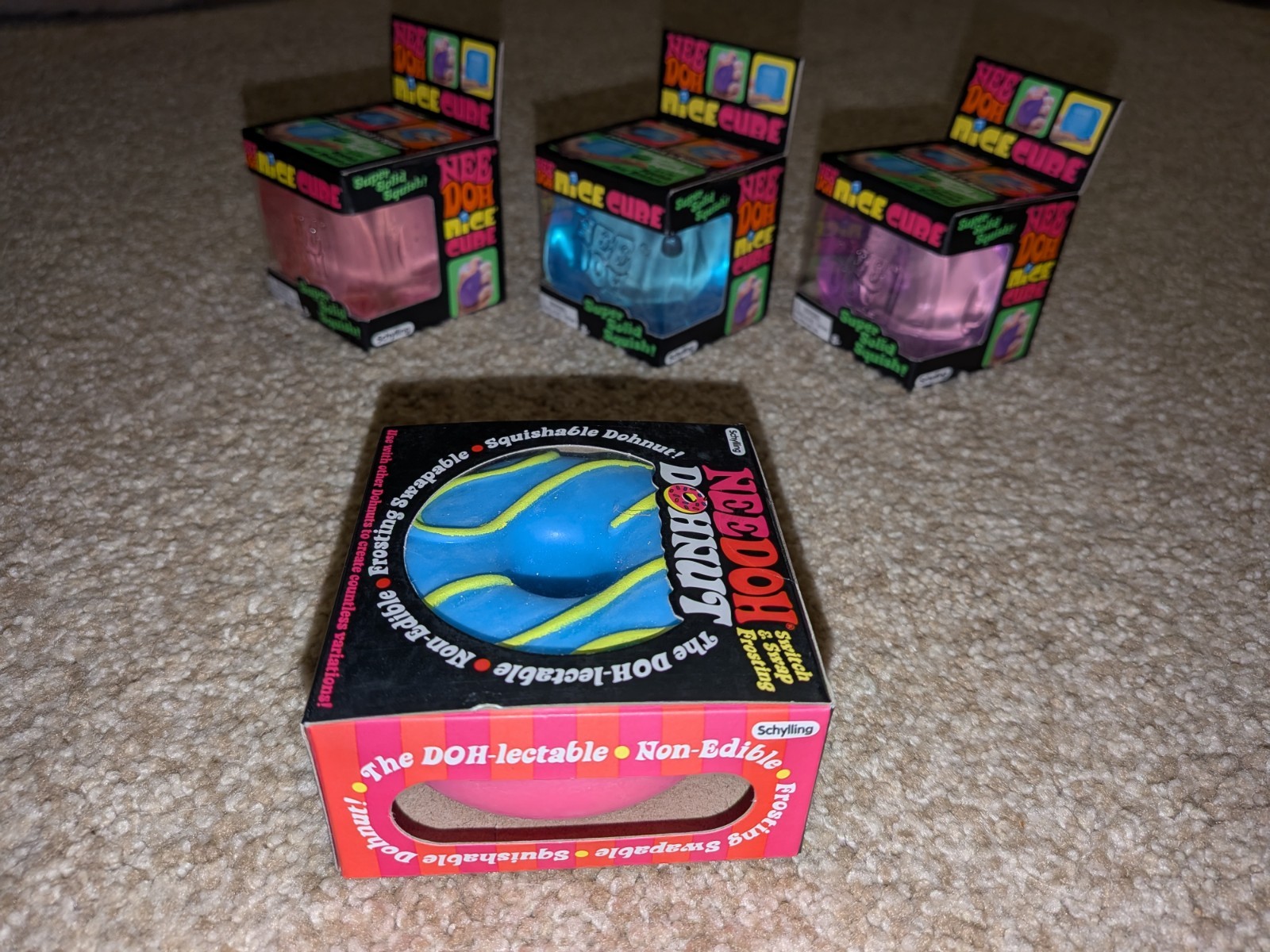 4 BLUE Sprinkles Swirl NeeDoh Jelly Donut Squishy Nice Cube Jellie Dohnut Stress