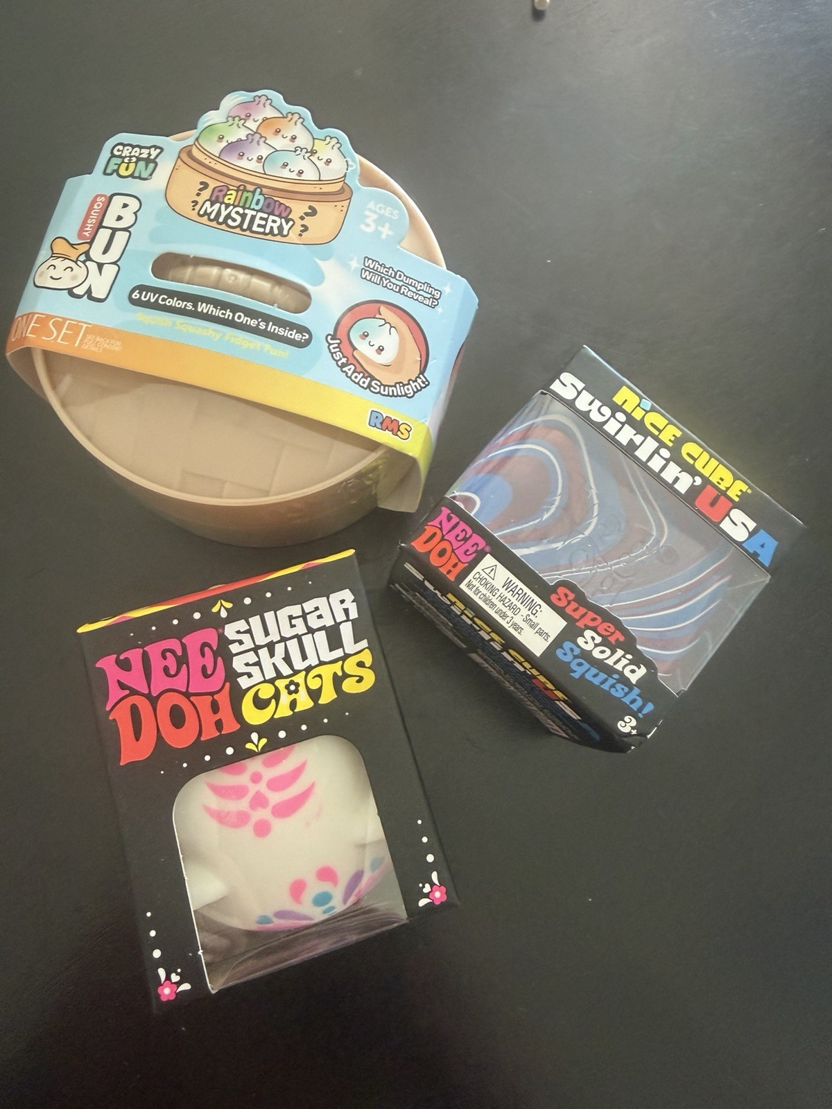 NeeDoh Nice Cube Swirlin’ USA Sugar Skull Cats + Crazy Fun Bun Set Ages 3+
