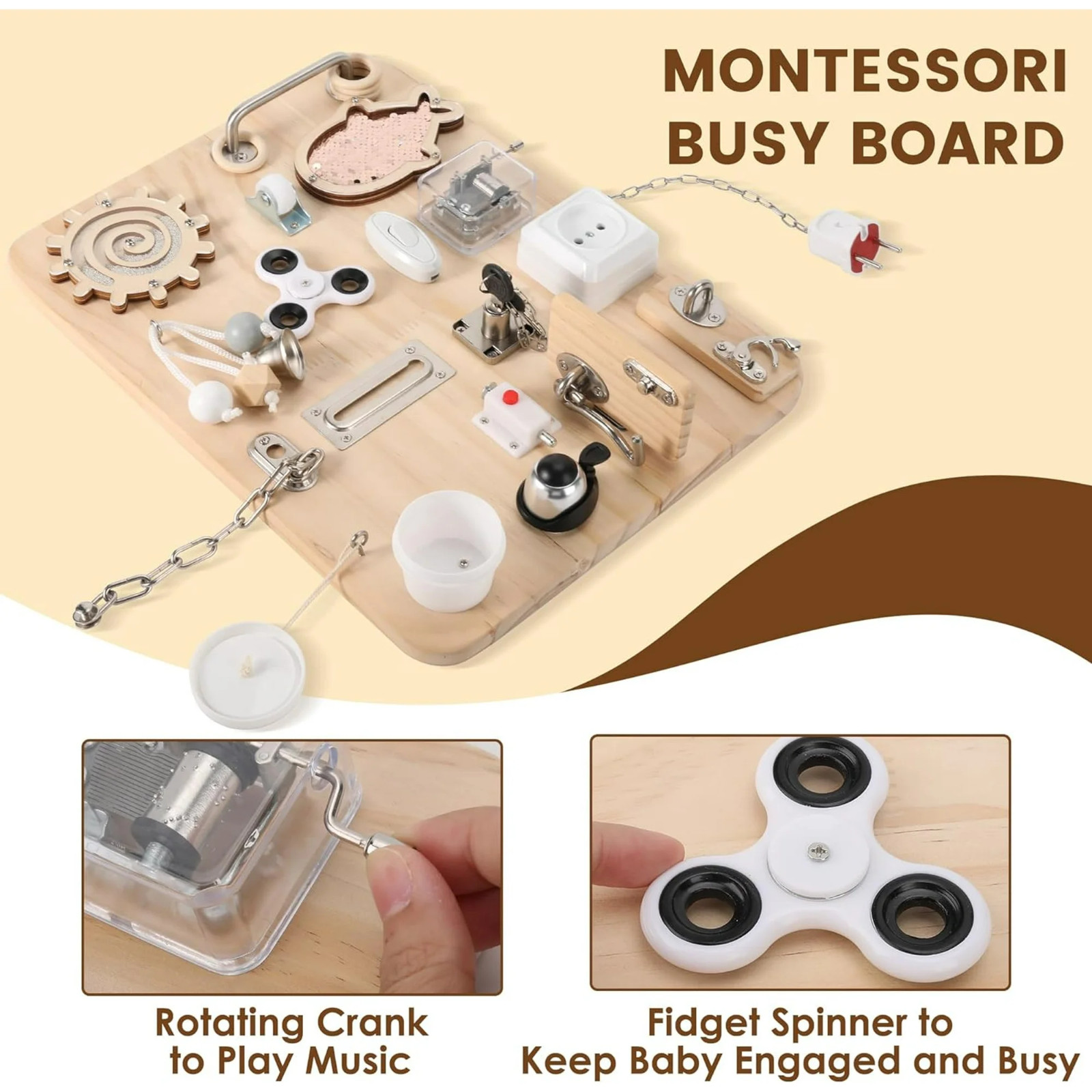 Wooden Montessori Busy Board Sensory Activity Toys for Autism ADHD Kids Toddlers