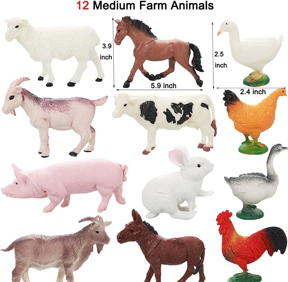 Realistic Farm Animal Figures Toys, 44 Pcs Plastic Farm Figurines Playset Includ