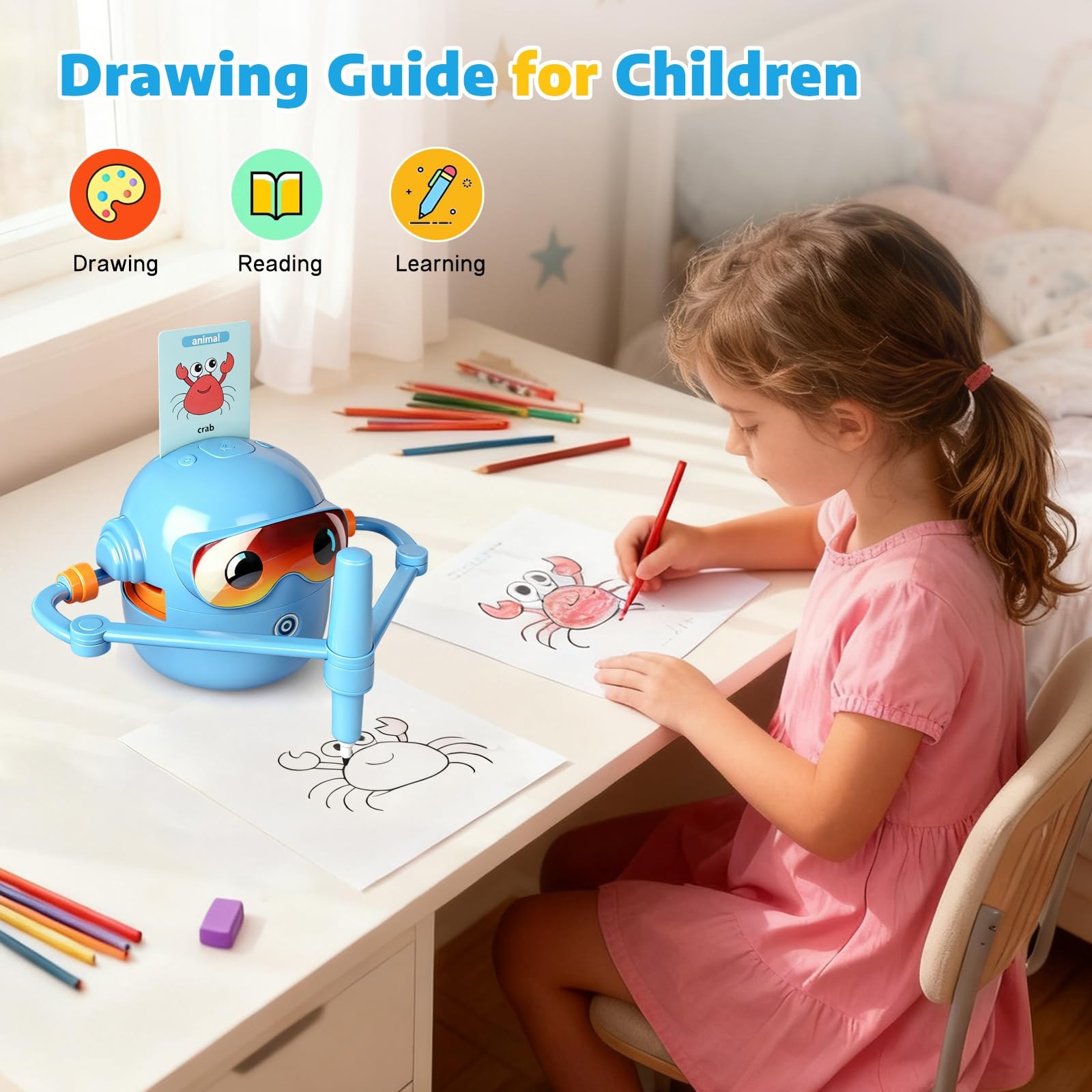 Drawing Robot for Kids,Doodle Bot Machine with 100 Standard, Blue
