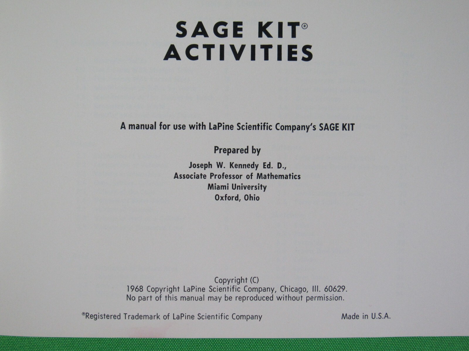 LaPine Scientific Co. SAGE KIT Student Applied Geometry Experiments