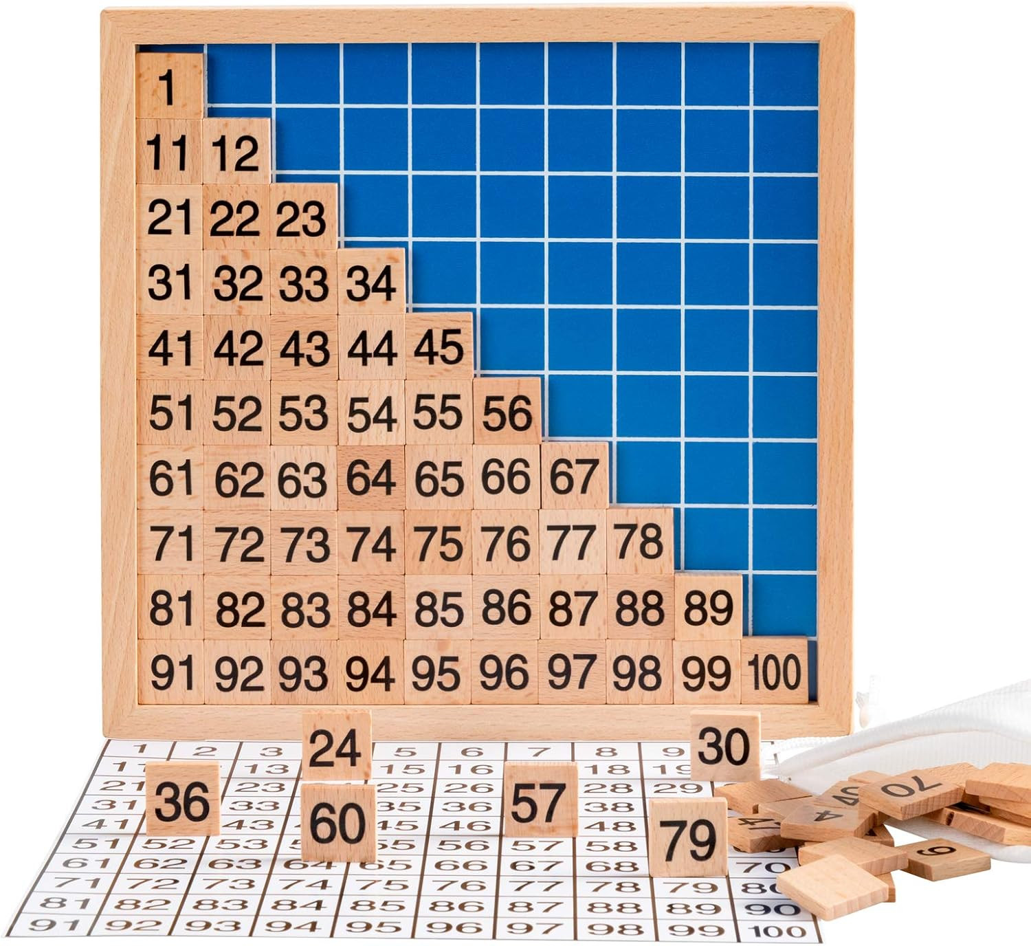 Wooden Montessori Math Hundred Board, Counting to 100 for Kindergarten, 1