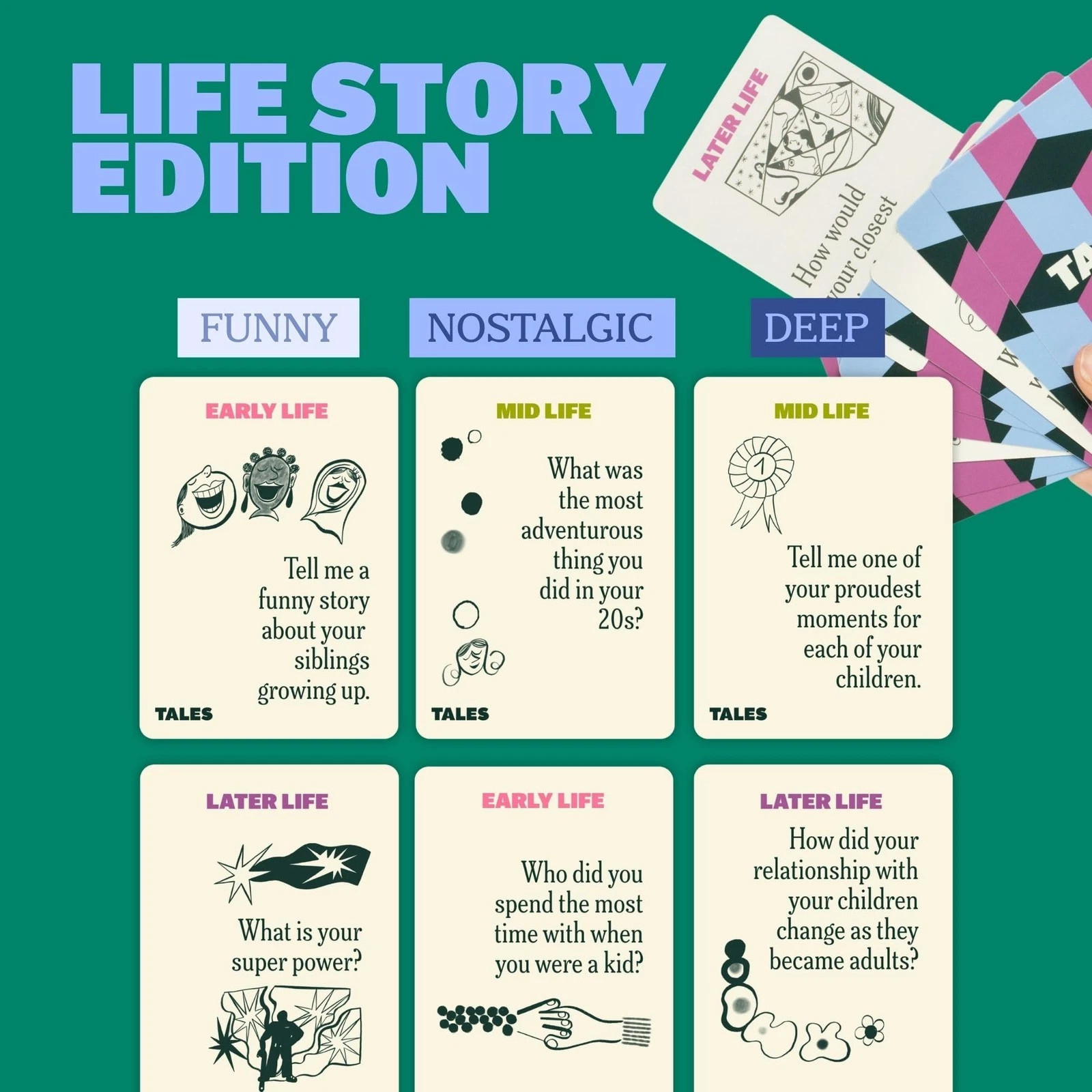 Conversation Card Game TALES 150 Life Story Interview Kit Families Cards Parents