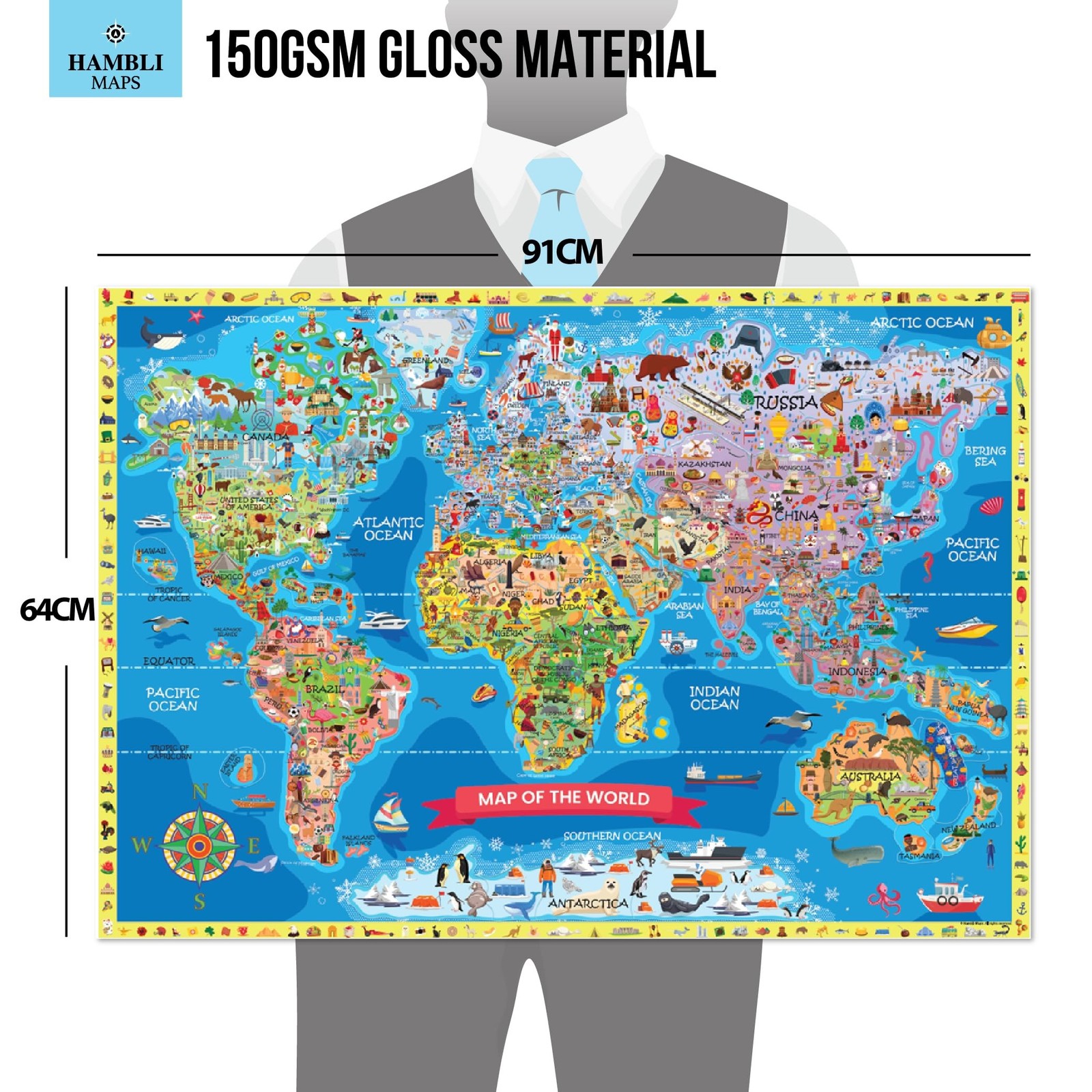 World Map for Kids Large 33 x 24 Inch | Illustrated Kids World Map Poster, Se…