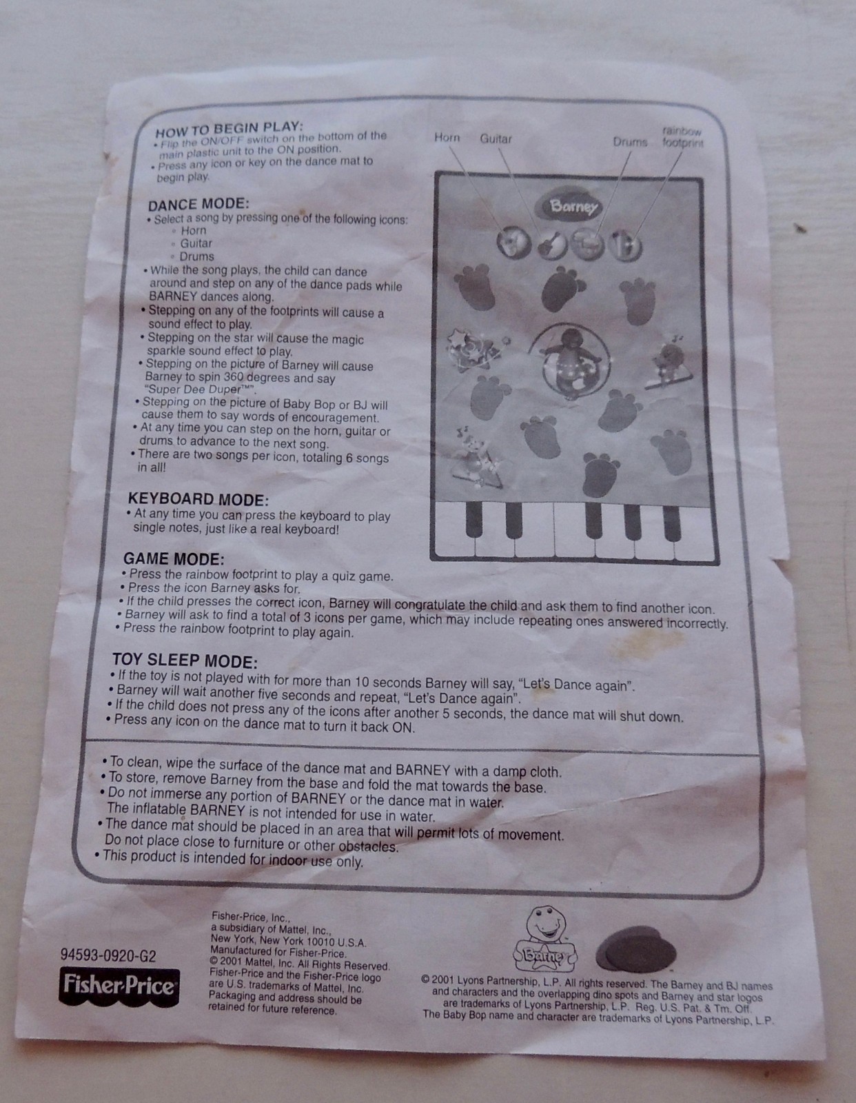 Vintage Barney’s Move ‘n Goove Dance Mat – READ