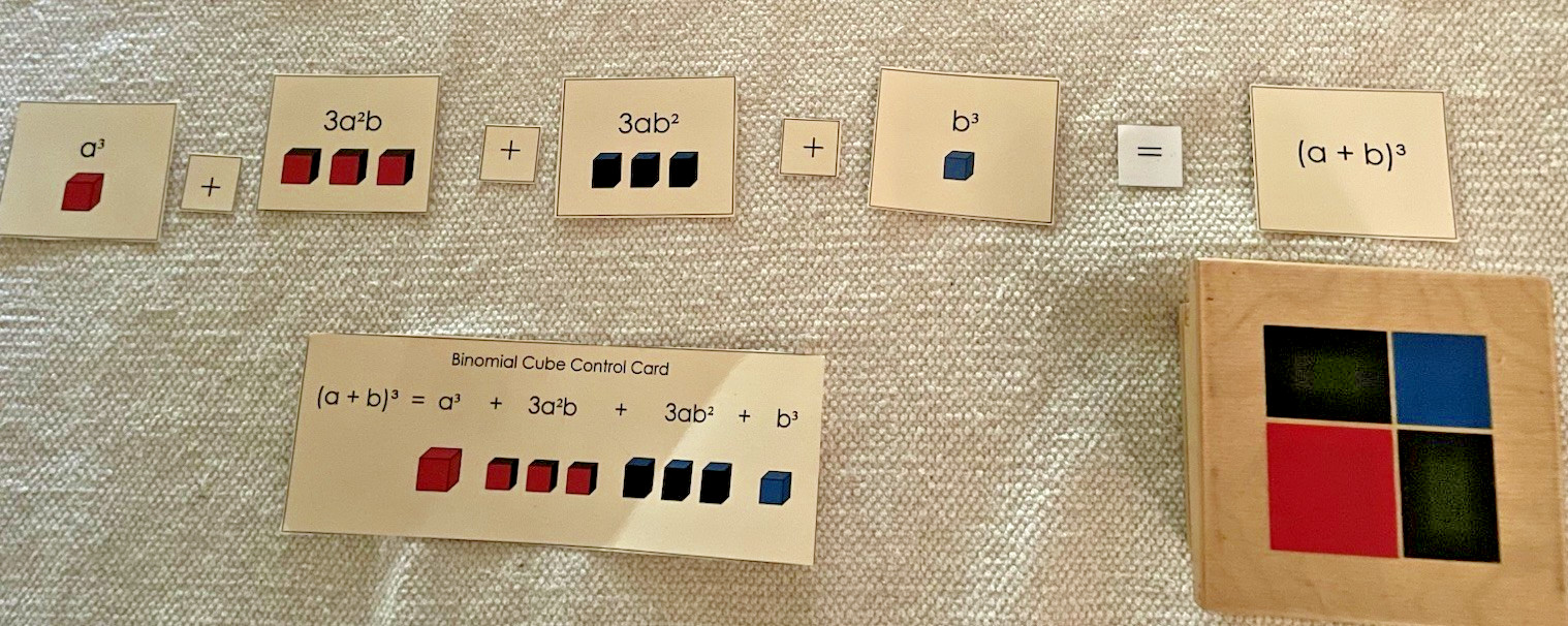 Montessori Binomial Cube w/ Equation and Control Cards for Math/Sensorial Shelf
