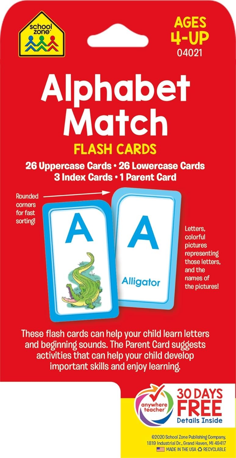 School Zone Alphabet Match Flash Cards: 56 Cards, Preschool, Kindergarten, ABC’s
