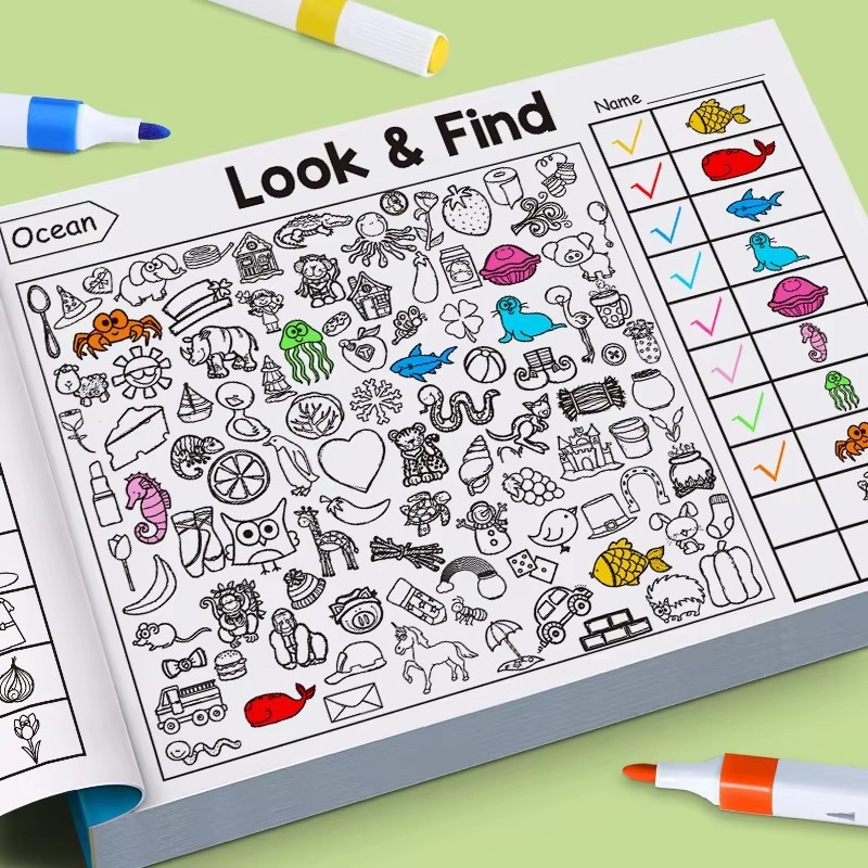 Kids Search and Find Enhance Visual Activity Book Handwriting Coloring Workbook