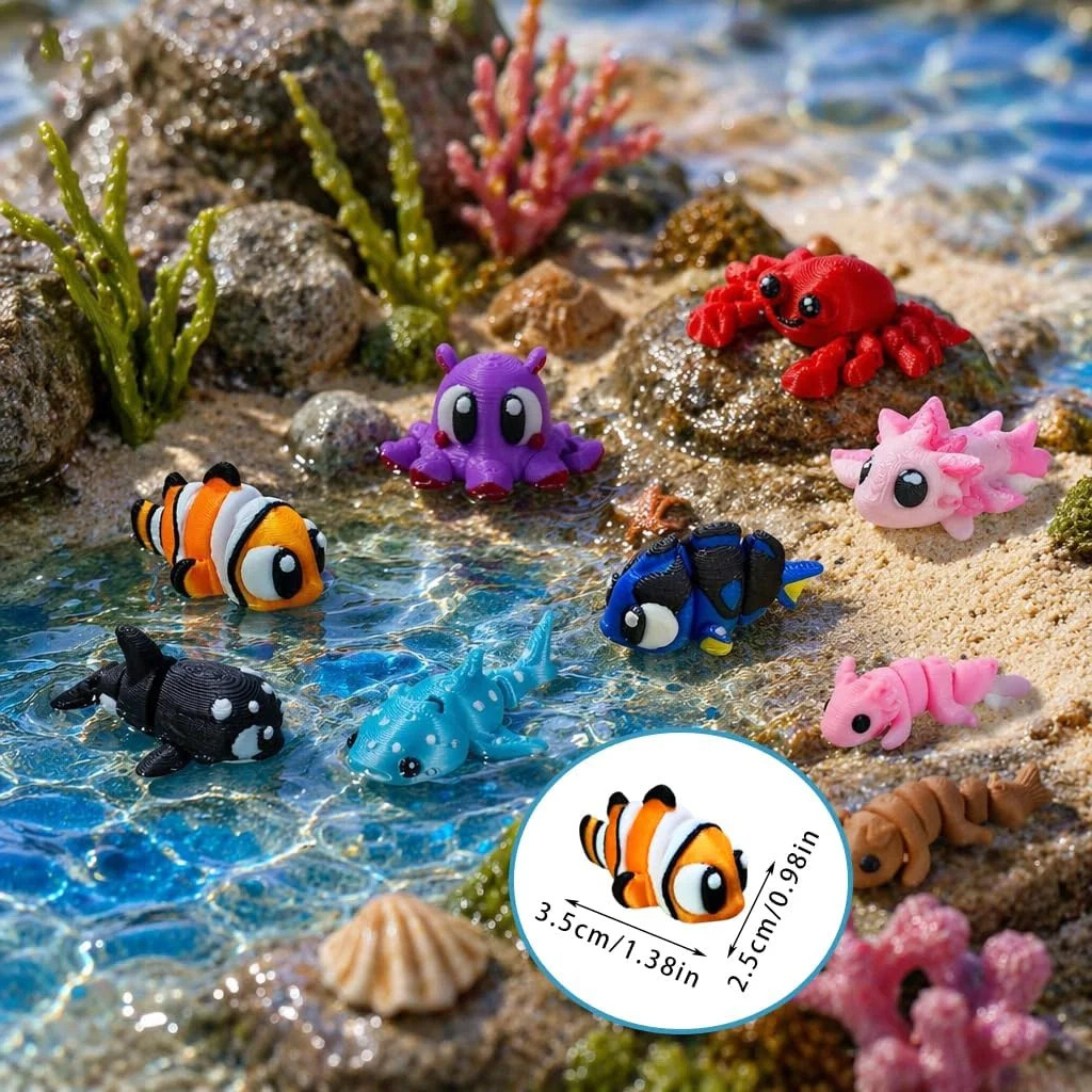 50 Pcs Mini 3D Printed Animal Set, Articulated Flexible Cute Animal Surprise 3D