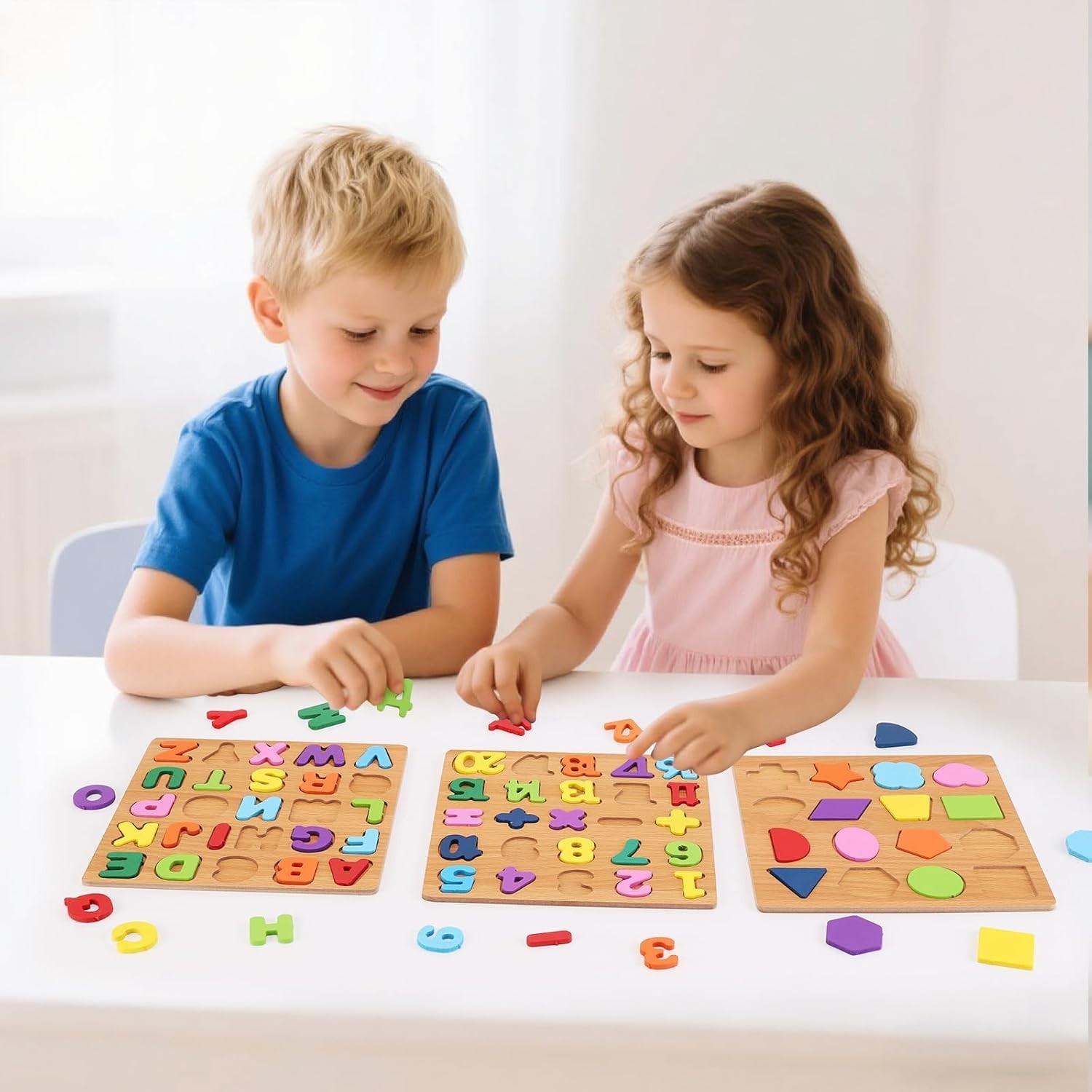 Wooden Alphabet & Numbers Shapes Puzzle Set Educational Board for Toddlers Kids