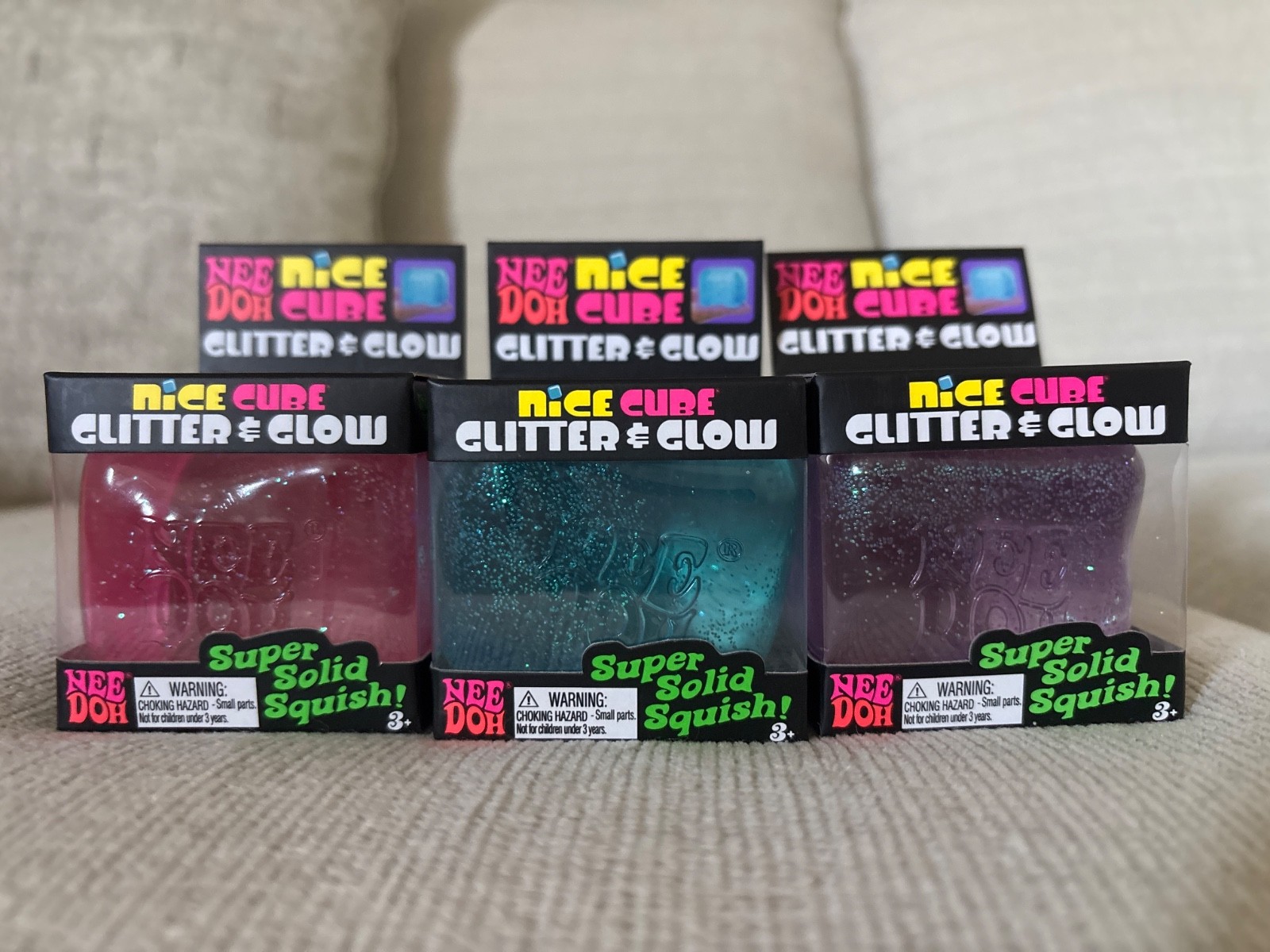 Needoh Nice Cube, Glitter And Glow (blue, pink, purple)