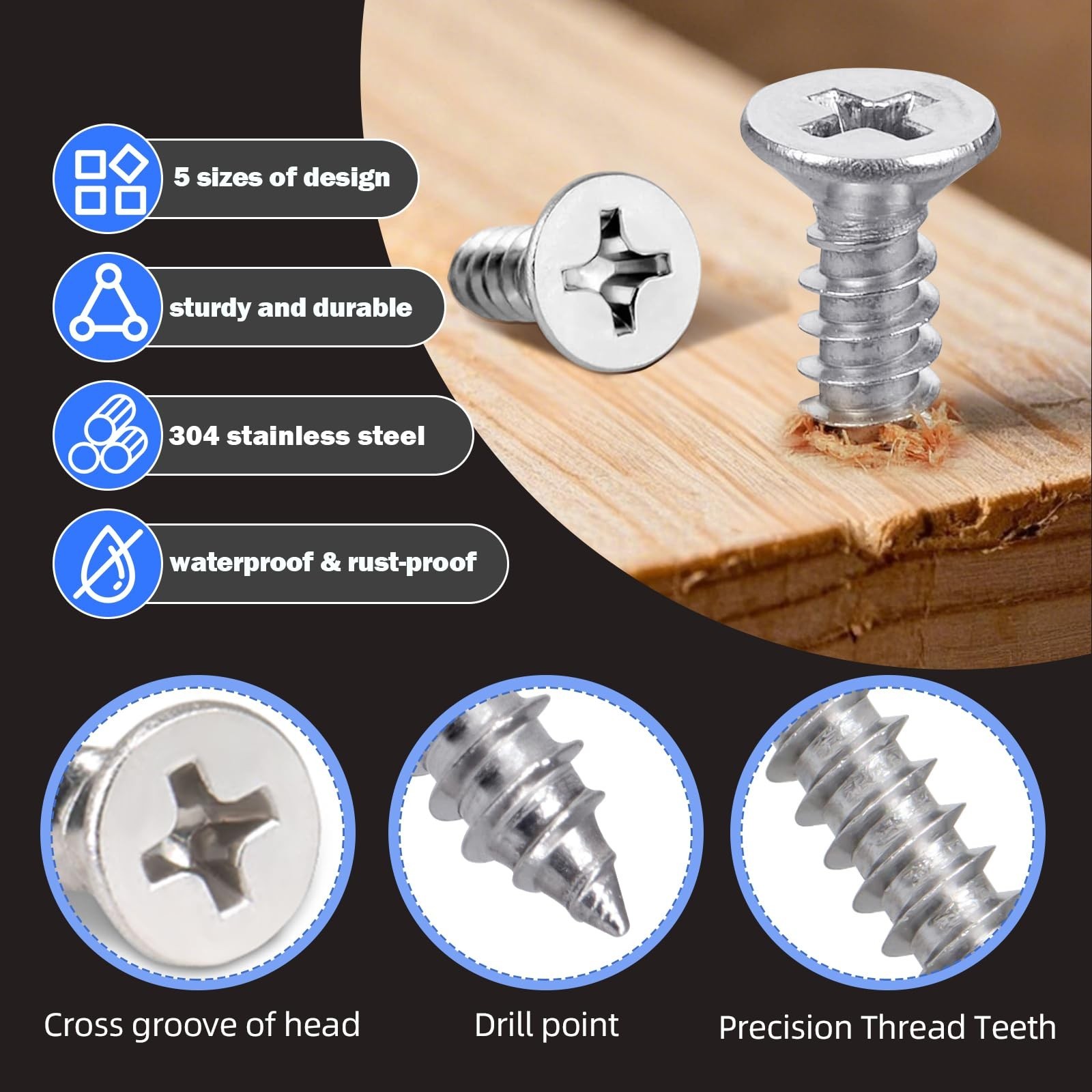 380Pcs #6 Self Tapping Screws Assortment Kit, 304 Stainless Steel Phillips Dr…