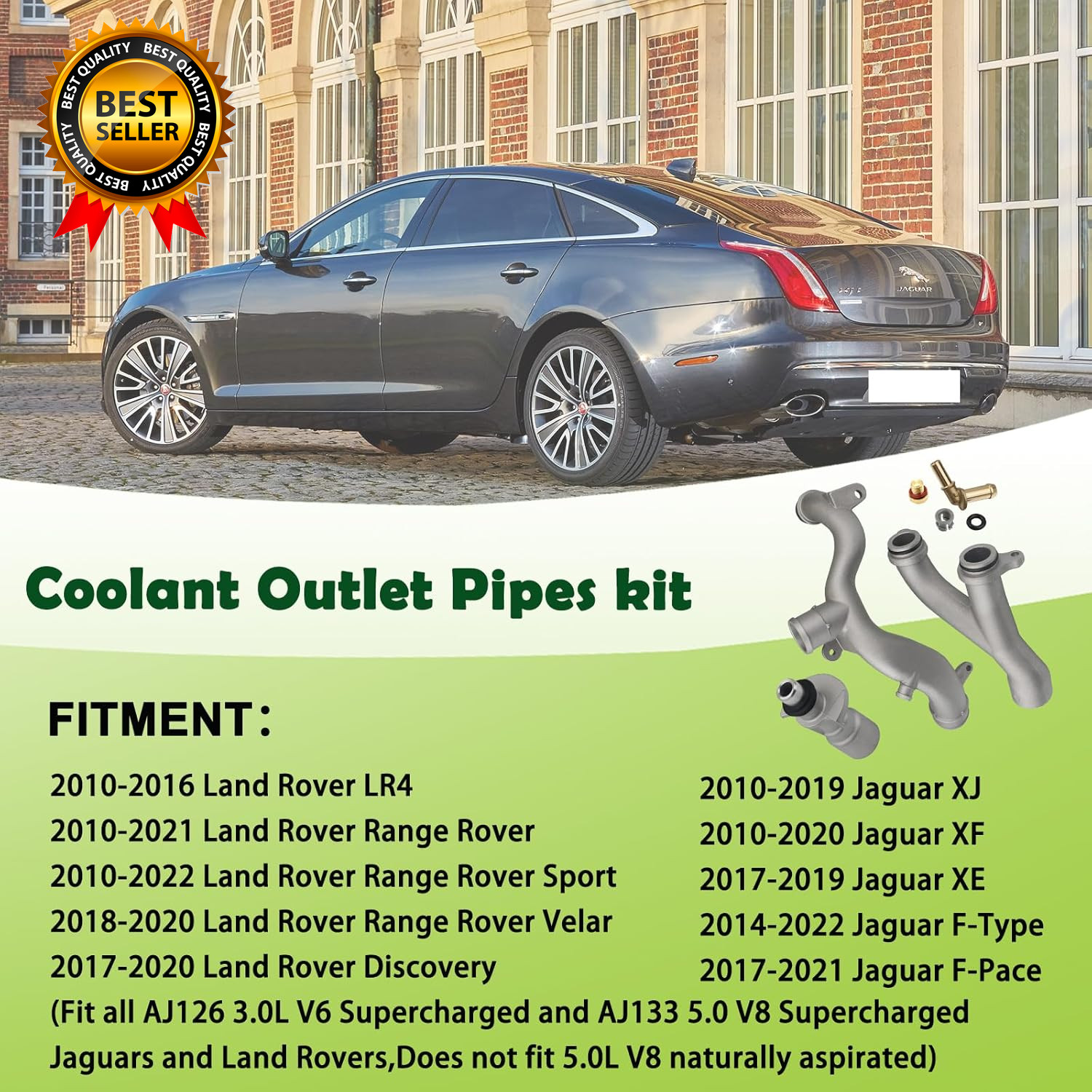 Upgraded Aluminum Coolant Outlet Pipes Kit Compatible with Jaguar,Land Rover