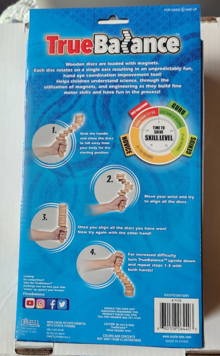 True Balance Handheld Wooden Toy by Excite “STEM” Coordination New/Sealed