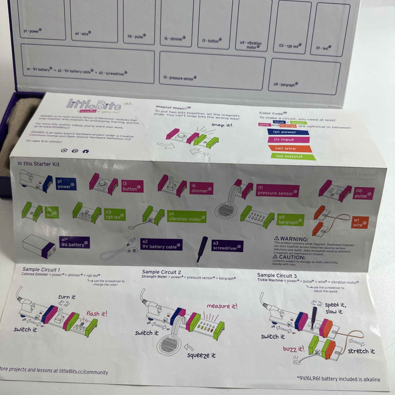 Little Bits Starter Kit V0.3 Complete Kit 11 Pieces In Box (no 9v battery)