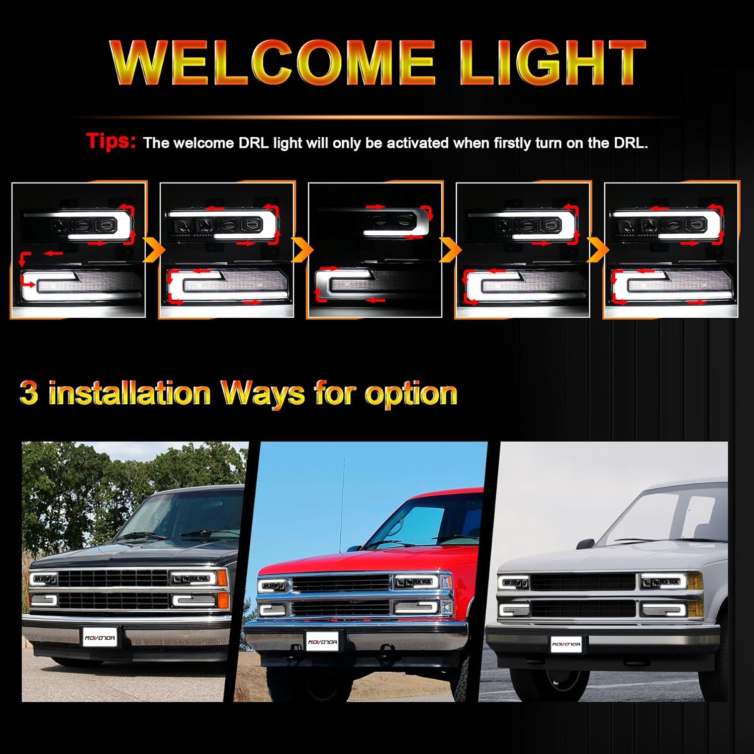 LED Headlight Assembly 500% Bright Anti-glare Headlights with Welcome DRL Turn