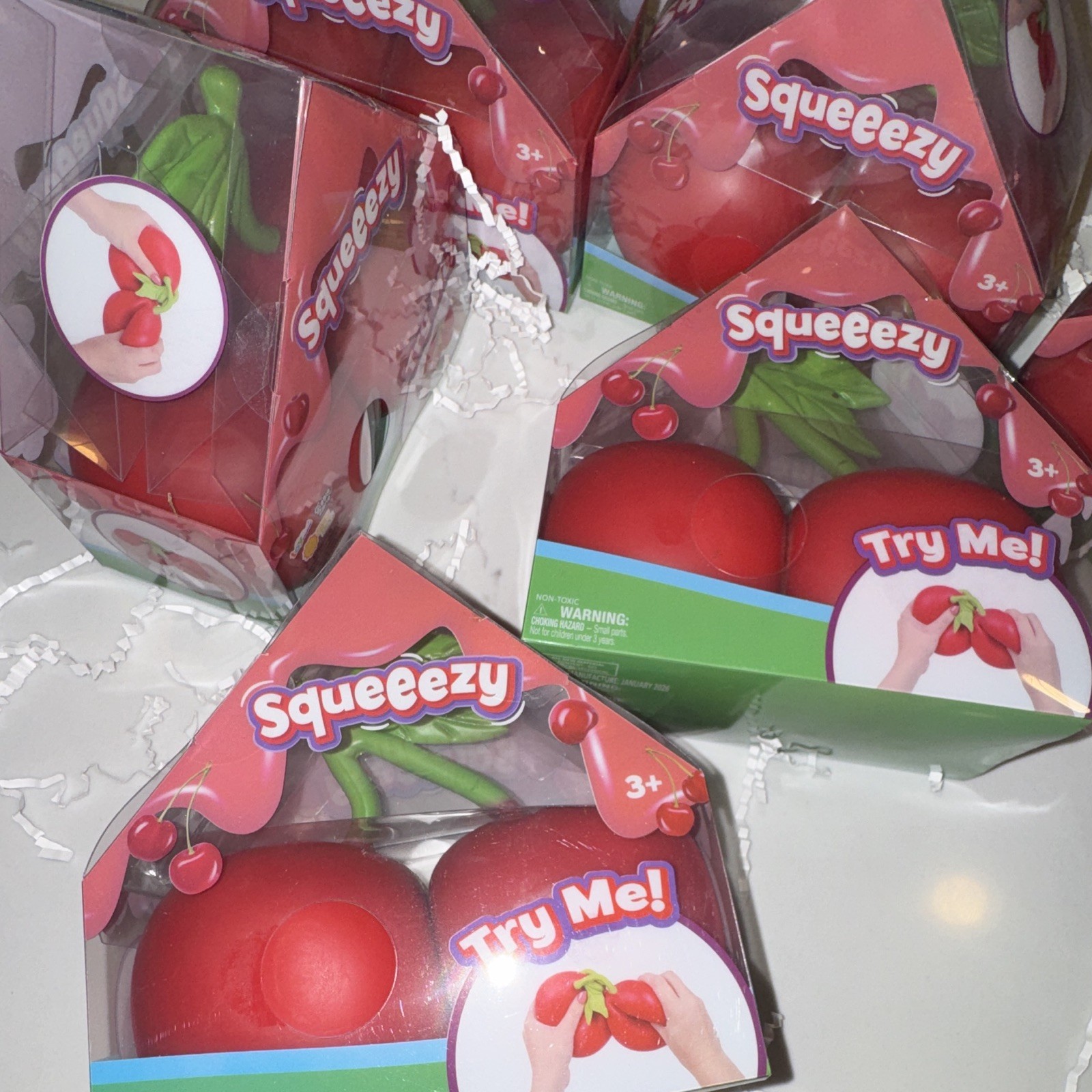🍒 Sunny Days Squeezy Cherry Jumbo Size Squishy Toys Lot of 6 🍒