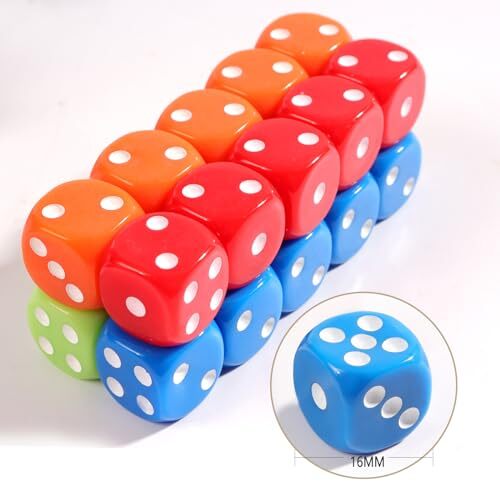 16MM Standard 6 Sided Dice Set, 50 Pieces Colorful Dice for Board Games,