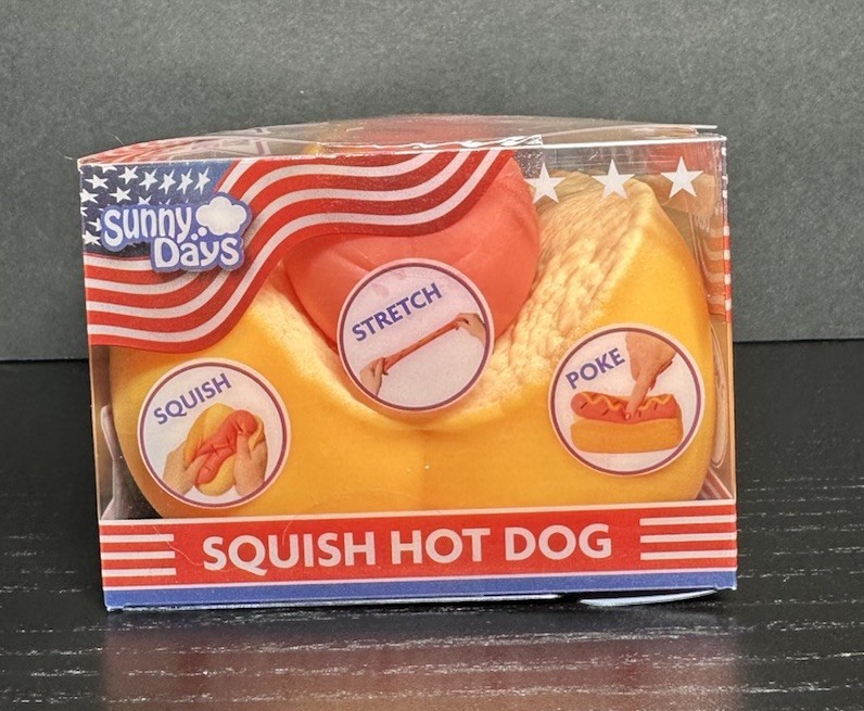 Squishy Hot Dog Squeezy Fidget Toy Sunny Days 2-in-1 Hotdog Stress Relief NEW