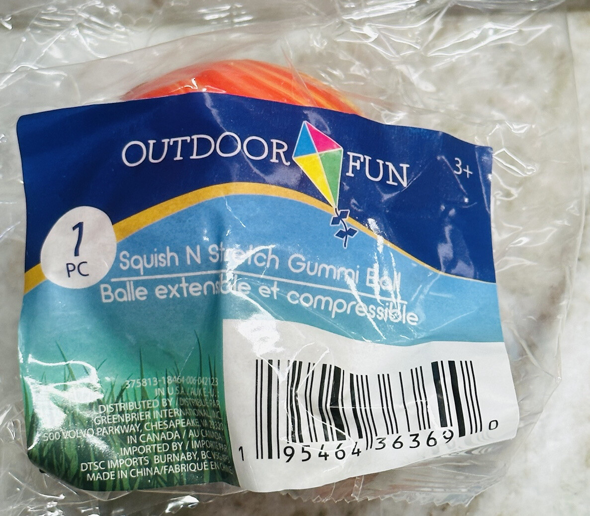Outdoor Fun 1pc Squish And Stretch Gummi Ball. Orange 2.5 Inches