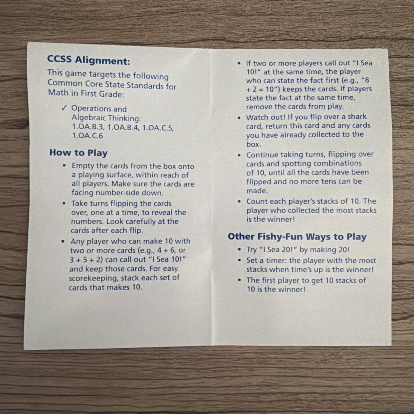 Learning Resources I Sea 10! Math Game “Catch” Combos of 10 Ages 6 Grade 1 +