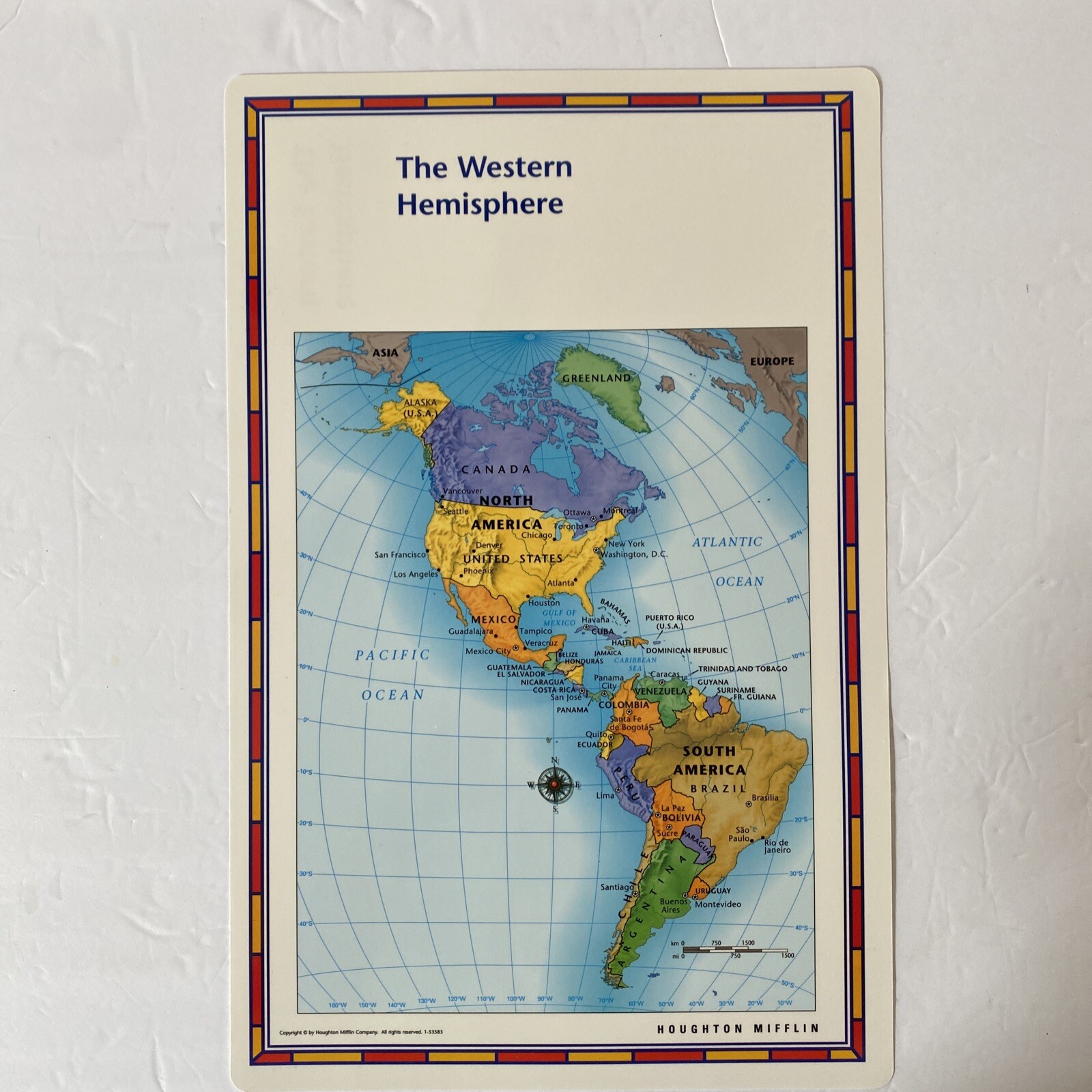 Houghton Mifflin Eastern & Western Hemisphere Double Side Map 11”x17” I53583