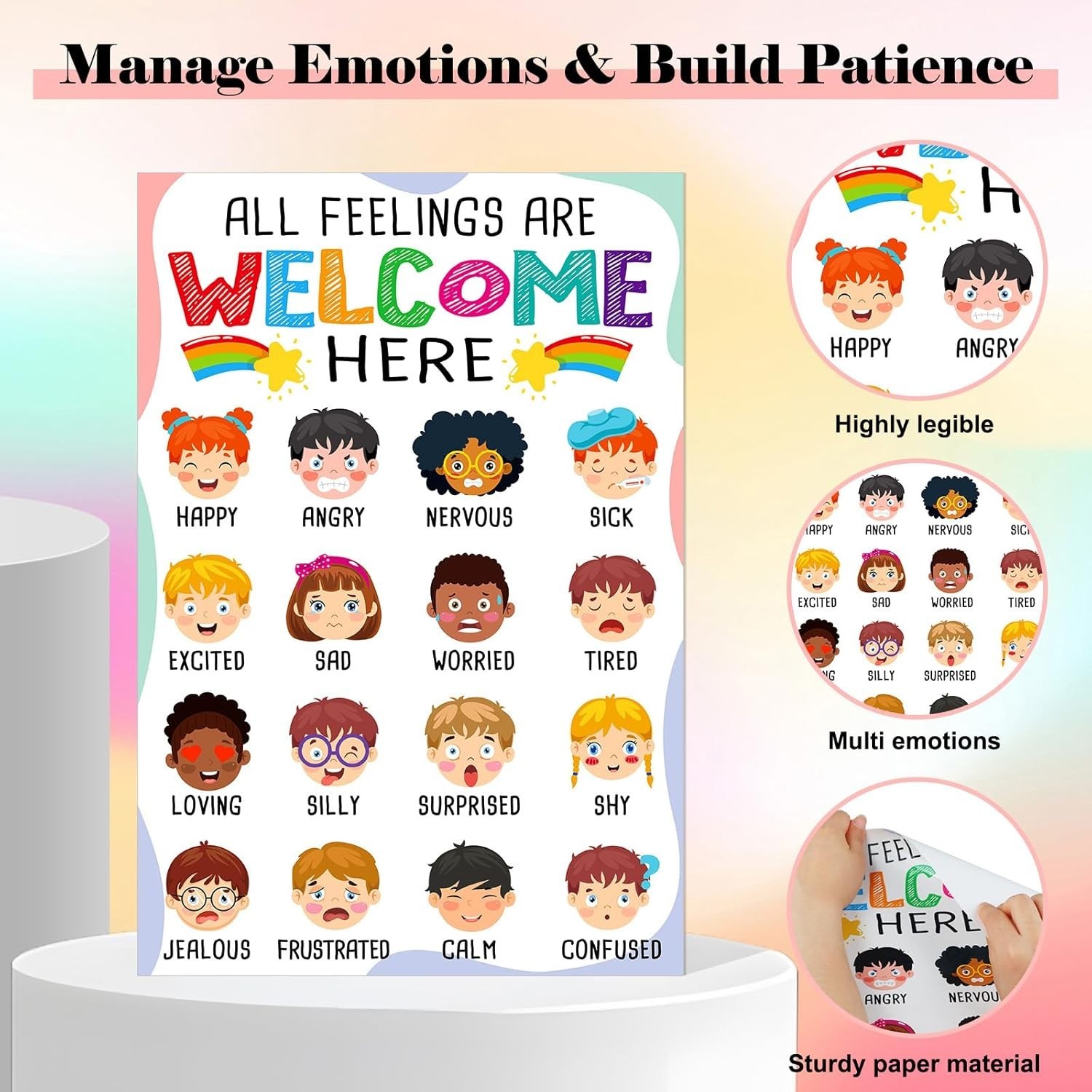 Colorful Feelings Poster for Classroom Decor – 11.2×16.5 Inch Kids Learning