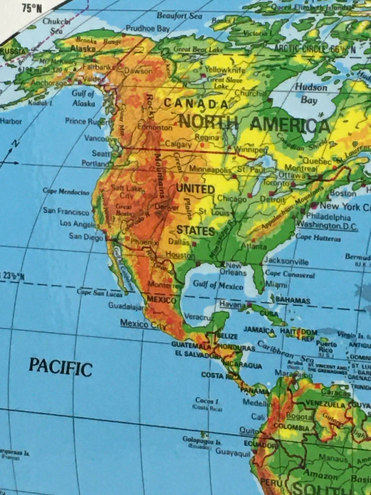 Nystrom Physical Landscape Laminated World Map 2-Sided 22″ X 17.5″ Very Clean