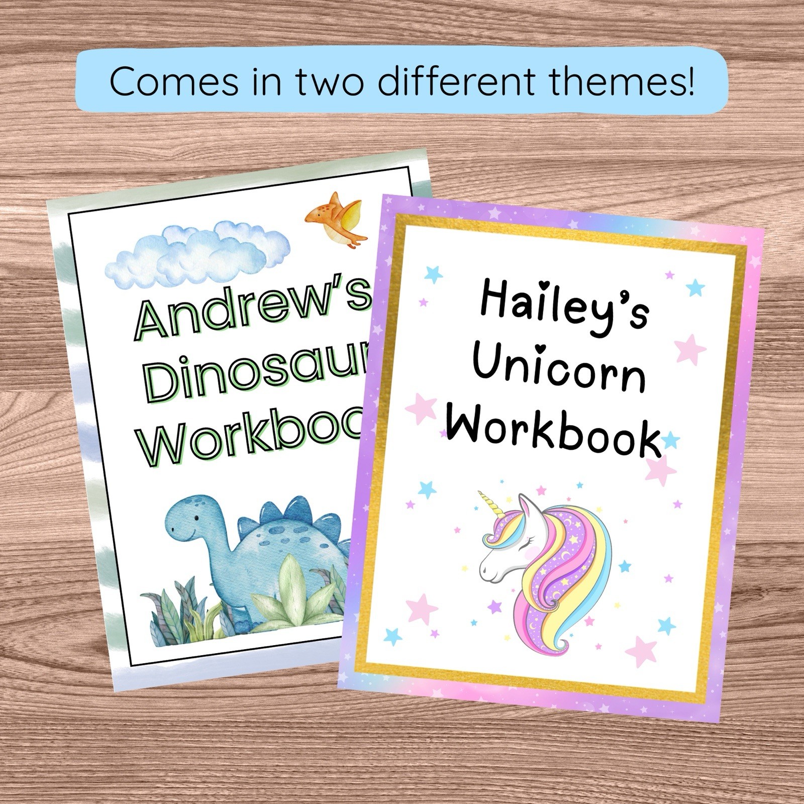 Reusable Preschool Dry-Erase Workbook | Ages 3-5 | Unicorn & Dinosaur Theme