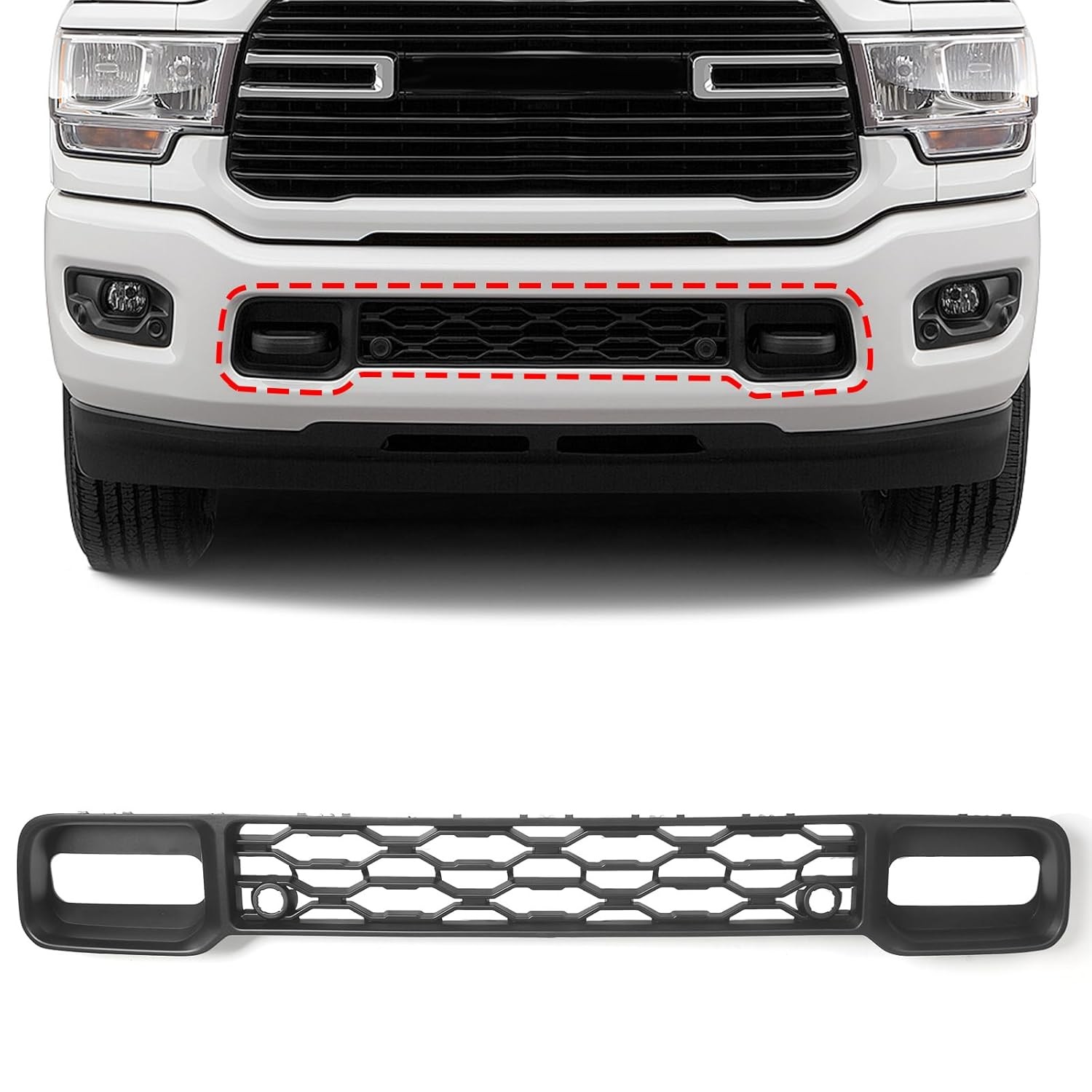 Front Lower Grill Compatible with RAM 2500 3500 2019-2024 Bumper Grille with Sen