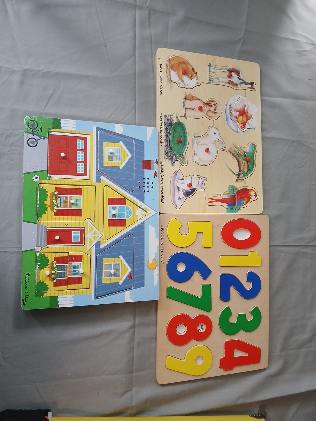 Melissa & Doug, Wood & Things Wooden Puzzles- Lot Of 3 THE HOUSE MAKES SOUNDS.