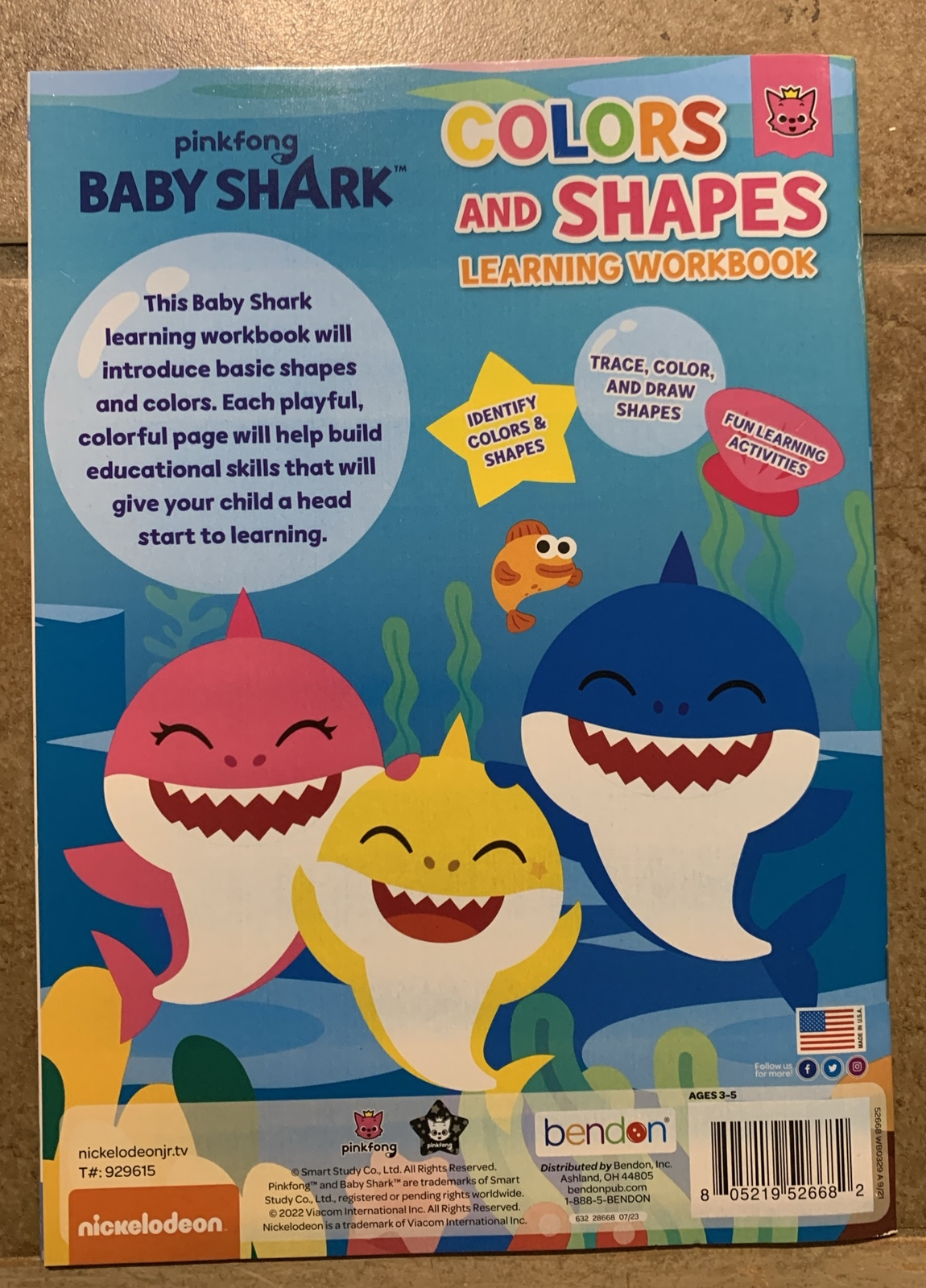 Nickelodeon Baby Shark COLORS & SHAPES Workbook Pre-K Stocking Stuffer Christmas