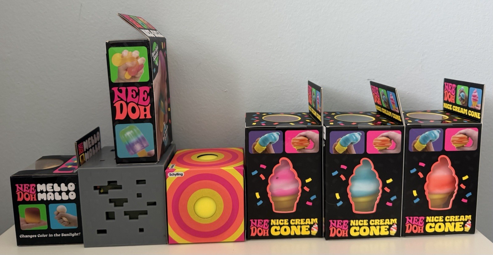 Schylling NeeDoh Yellow Bundle Nice Cream trio Minecraft Jelly Mello Mallo+