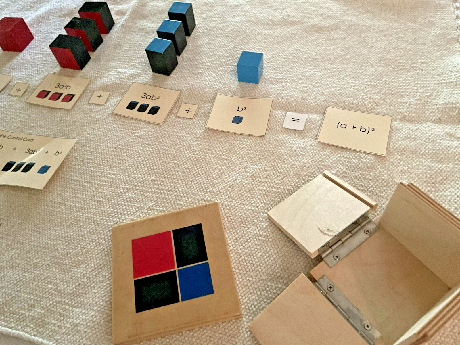 Montessori Binomial Cube w/ Equation and Control Cards for Math/Sensorial Shelf