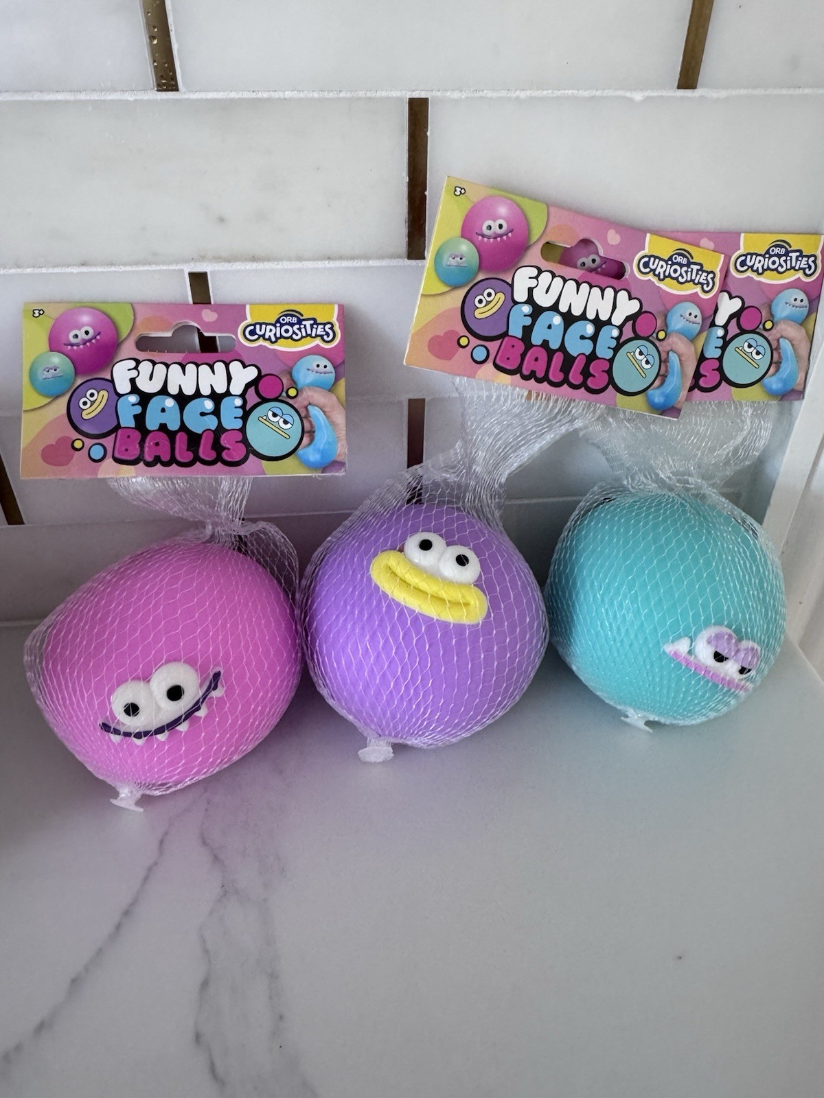 ORB Curiosities Funny Face Balls Multicolor Tactile Squishy Squeeze set of 3