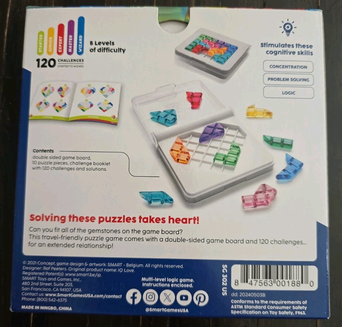 SmartGames IQ Love – 120 Challenges Logic Puzzle Game 1 Player (Travel Size) NEW