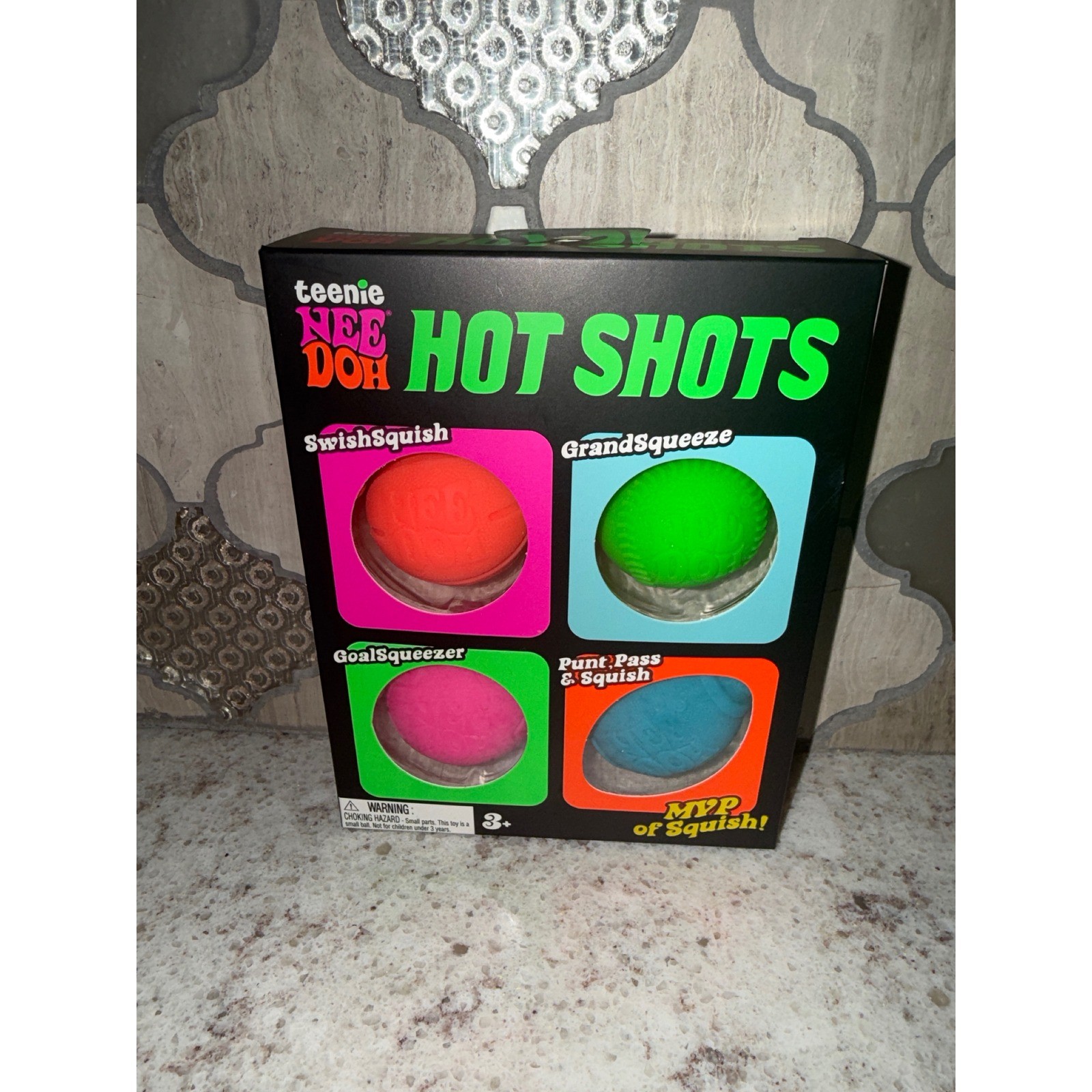 Teenie NeeDoh Hot Shots 4 Pack Squishy Stress Balls Schylling Fidget Toy Neon