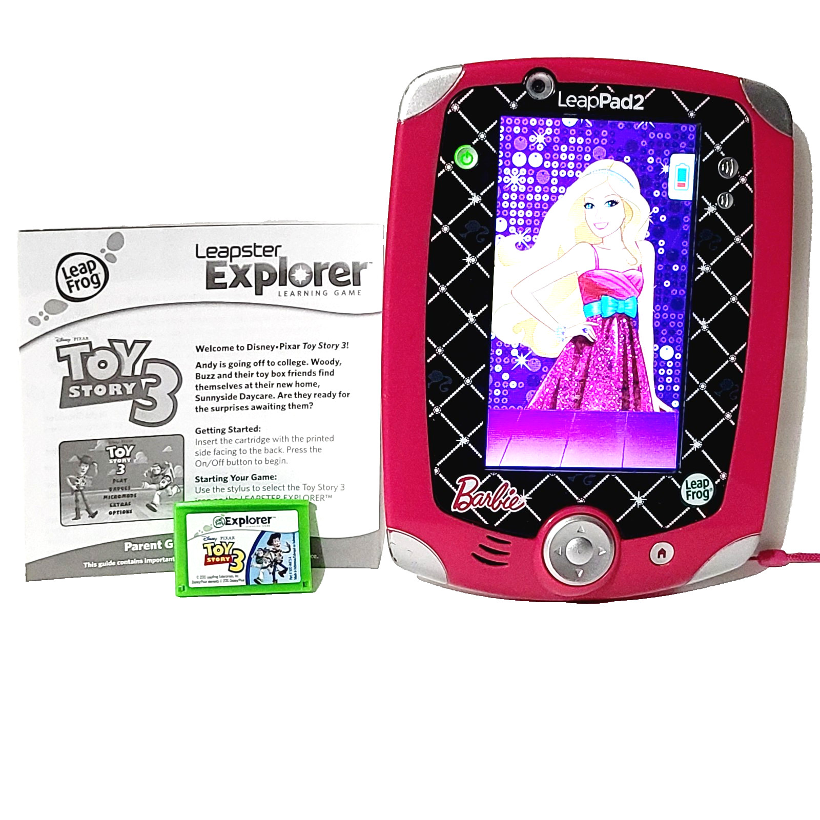 LeapPad 2 Learning Game System Barbie Pink W/ 1 Game & Stylus Pen Tested GOOD