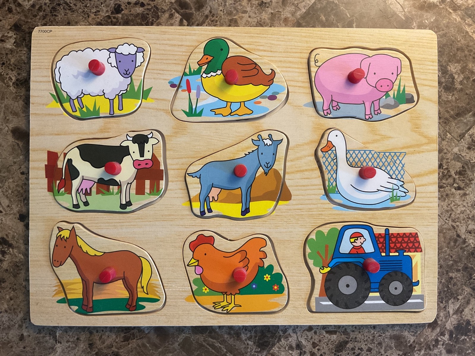 Lot of 4 Educational Wooden Peg Puzzles: Numbers, Letters, Vehicles, & Animals