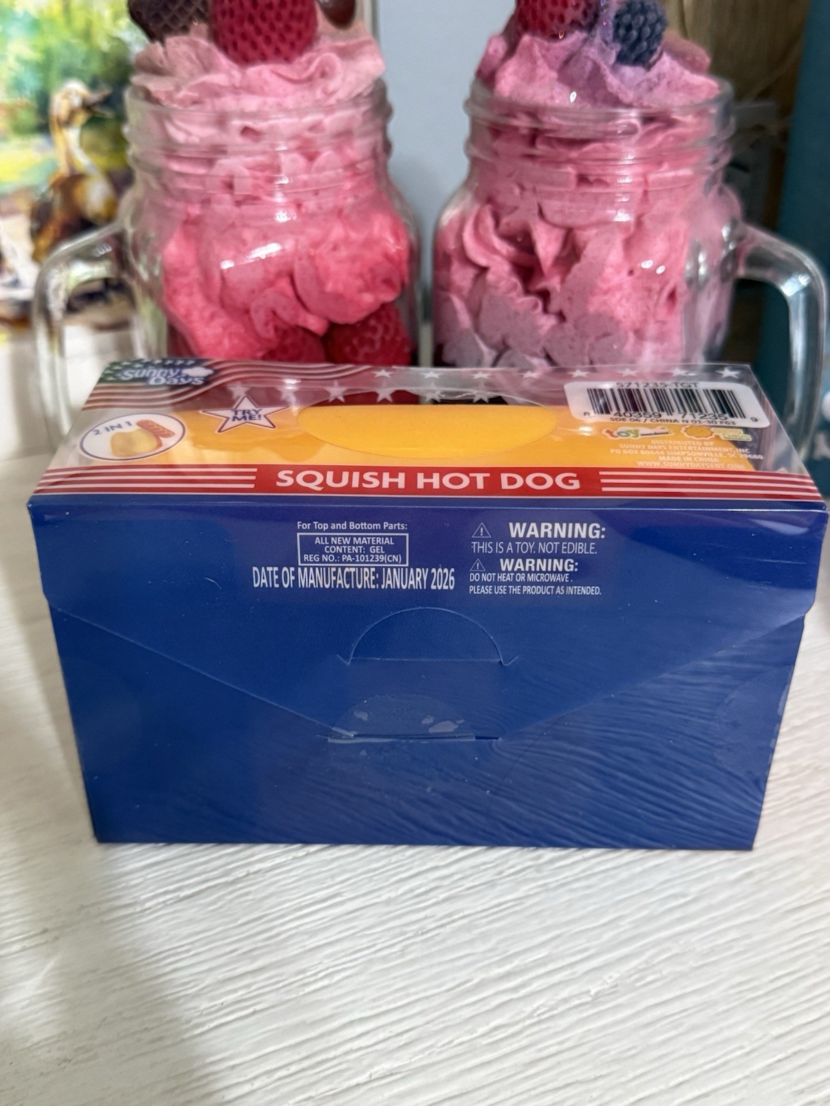 Squishy Hot Dog Squeezy Fidget Toy Sunny Days 2-in-1 Hotdog Stress Relief NEW
