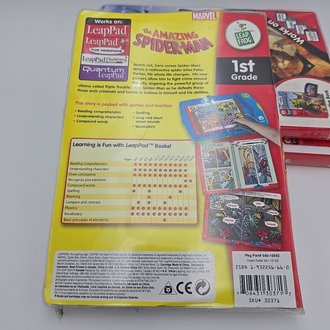 Lot 3 LeapFrog LeapPad Marvel The Amazing Spider-Man, Shrek, Monster Grades 1 2