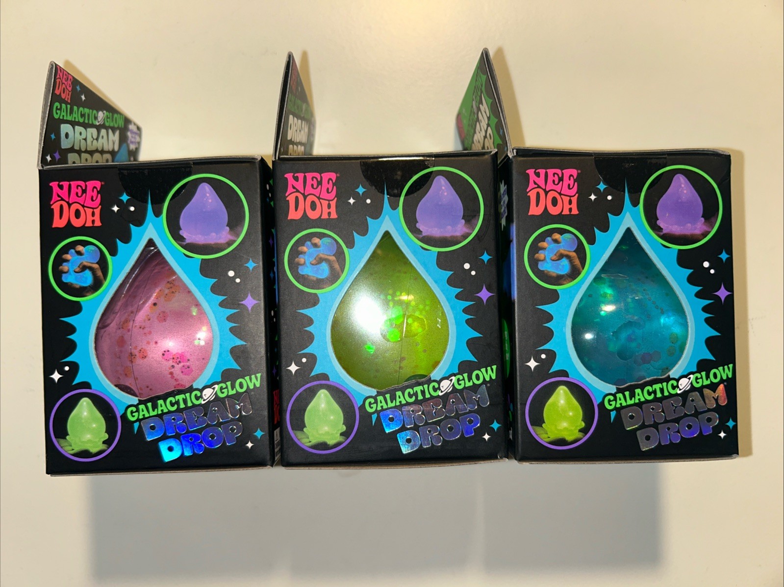 VIRAL NeeDoh GALACTIC GLOW Dream Drop Complete Set of 3 Green Blue Purple – RARE