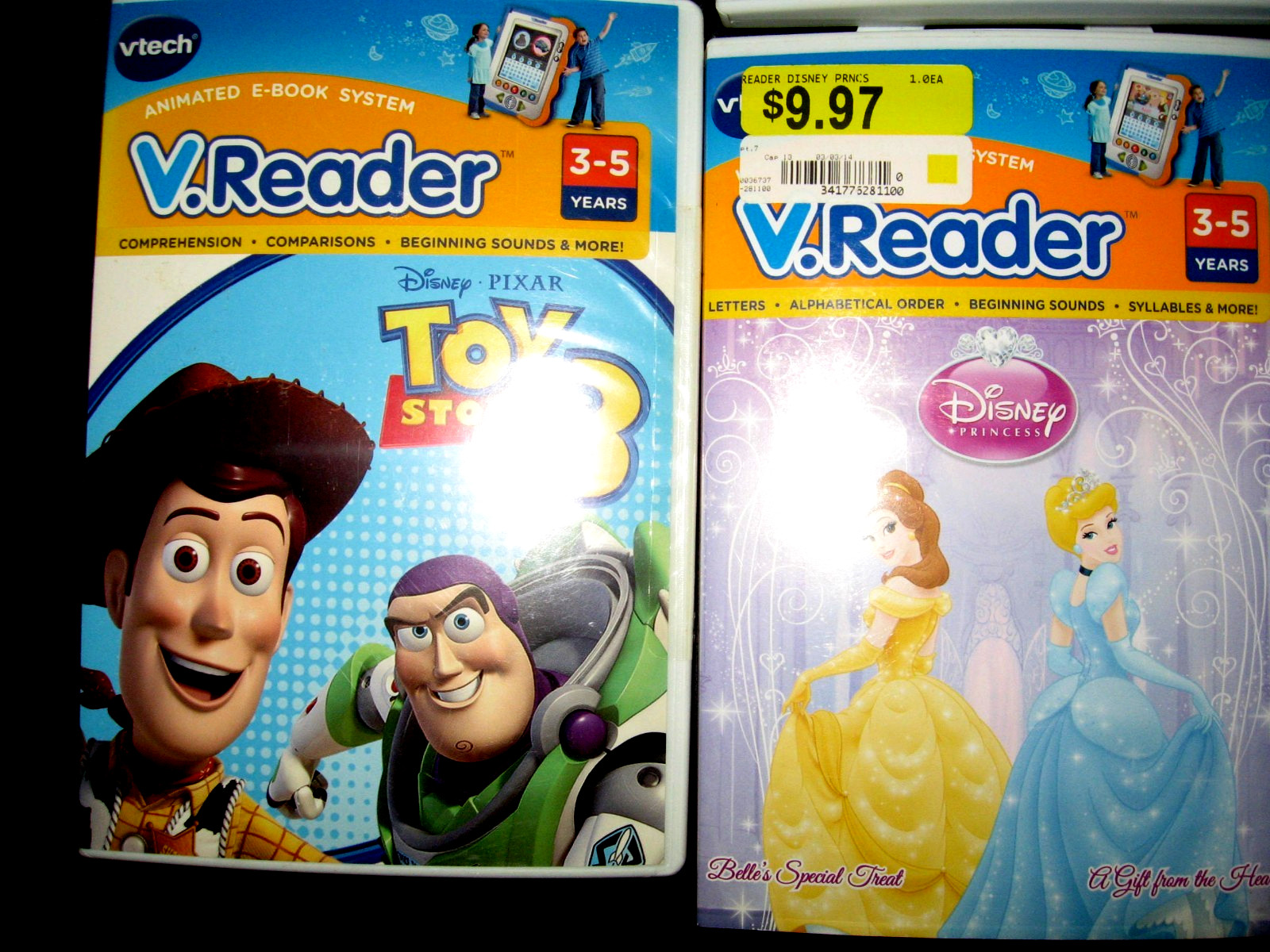 Vtech V-Reader Dora, Toy Story 3, Hello Kitty & Princesses Ages 3-5 Sealed