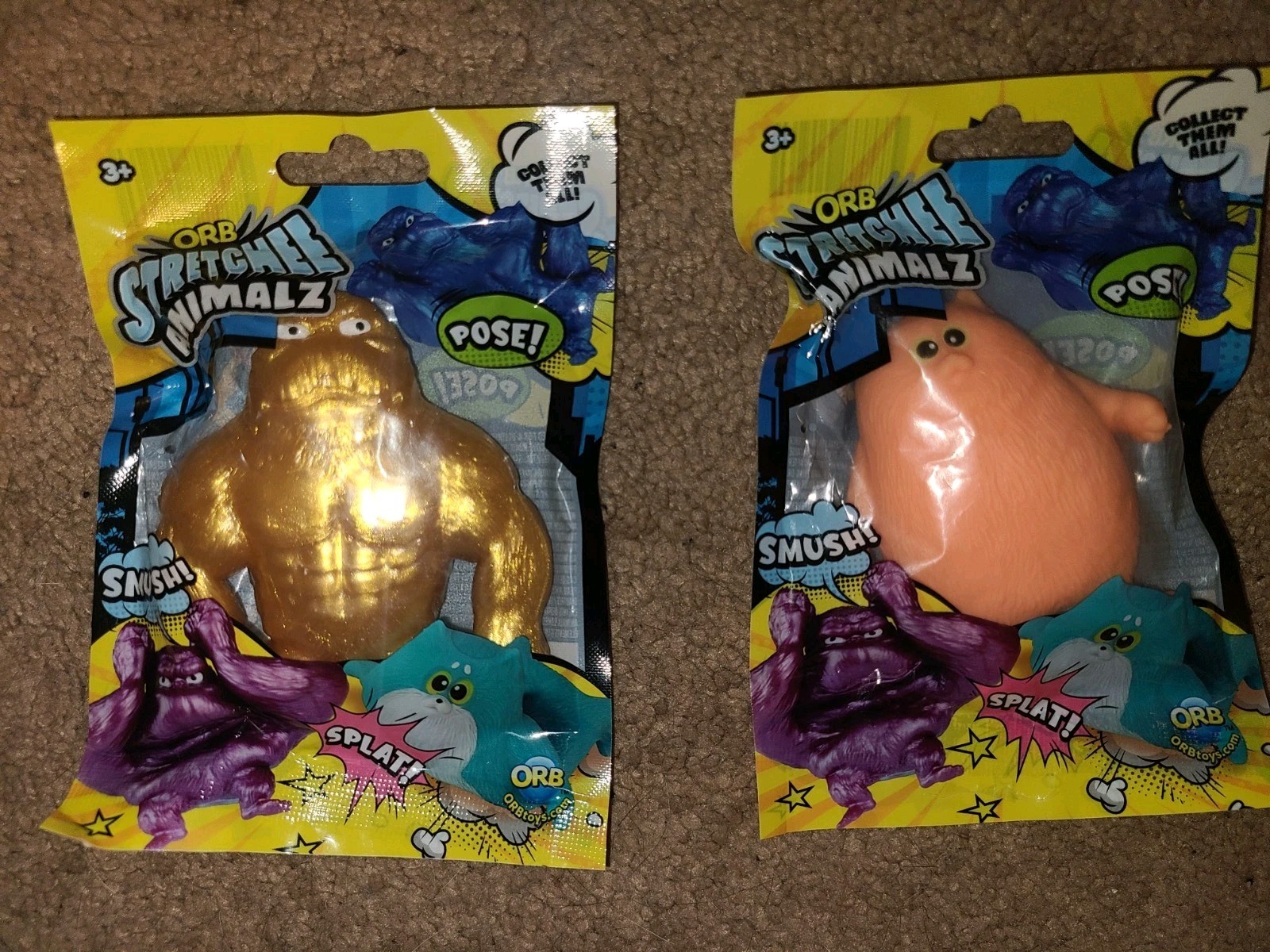 ORB Stretchy Animalz Tactile Squeeze Toys 2-Pack Gold & Orange SQUISHY! SQUISH!
